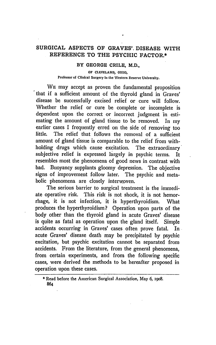 Cover for Surgical Aspects Of Graves' Disease With Reference To The Psychic Factor