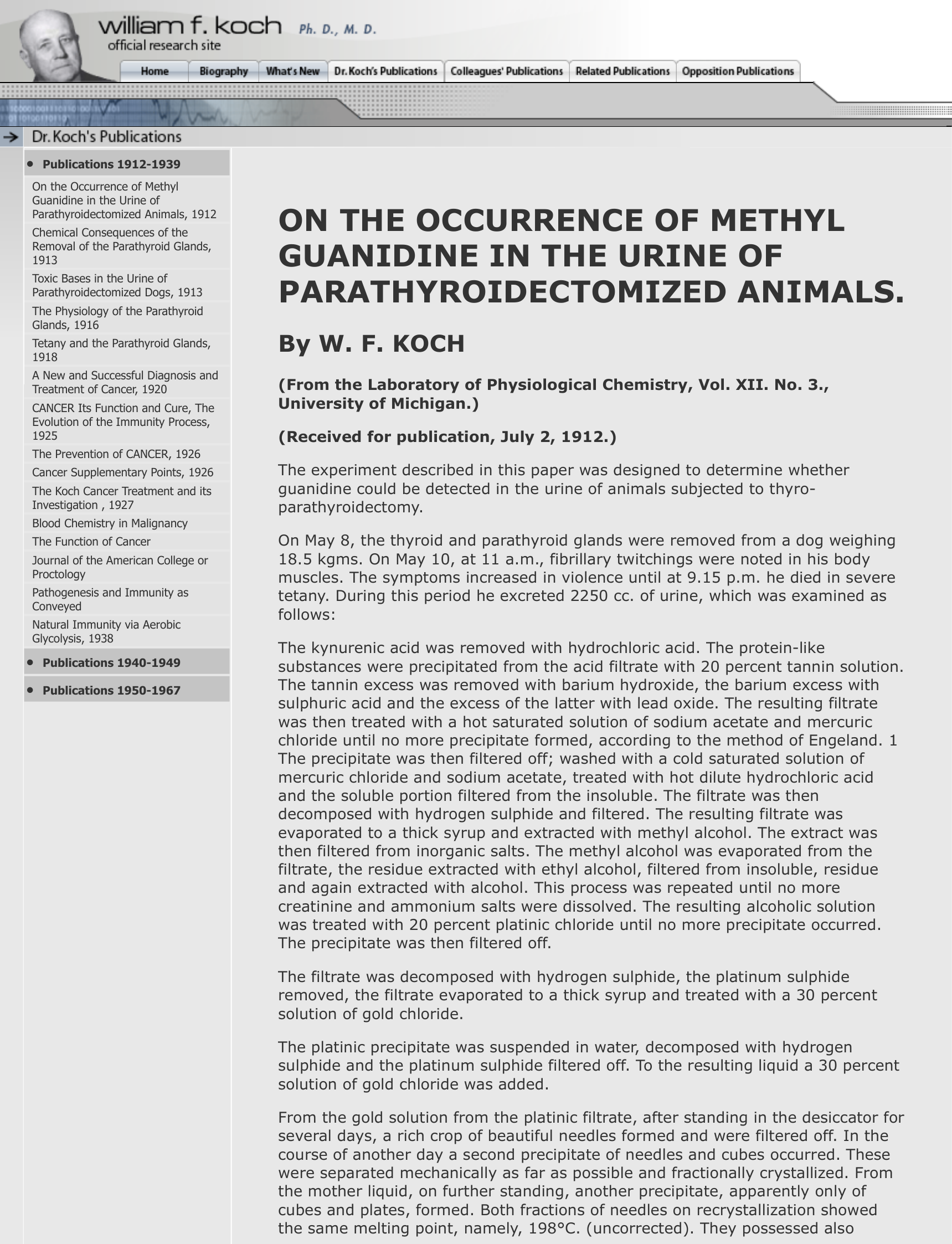 Cover for On The Occurence Of Methyl Guanidine In The Urine Of Parathyroidectomized Animals