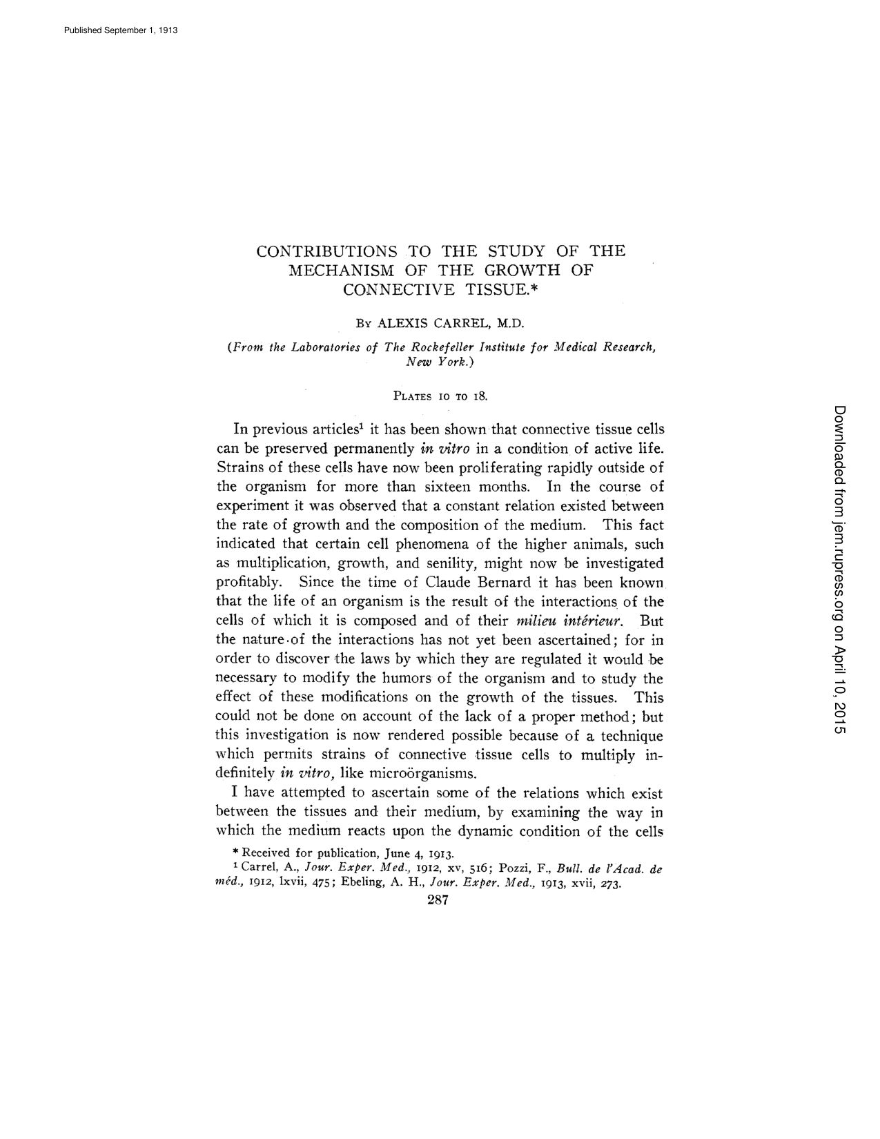 Cover for Contributions To The Study Of The Mechanism Of The Growth Of Connective Tissue