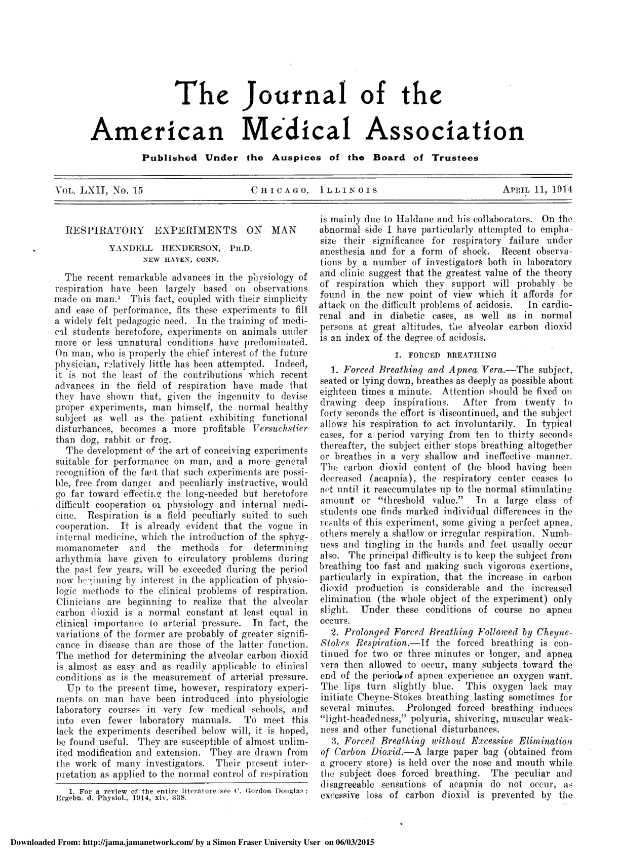 Cover for Respiratory Experiments On Man