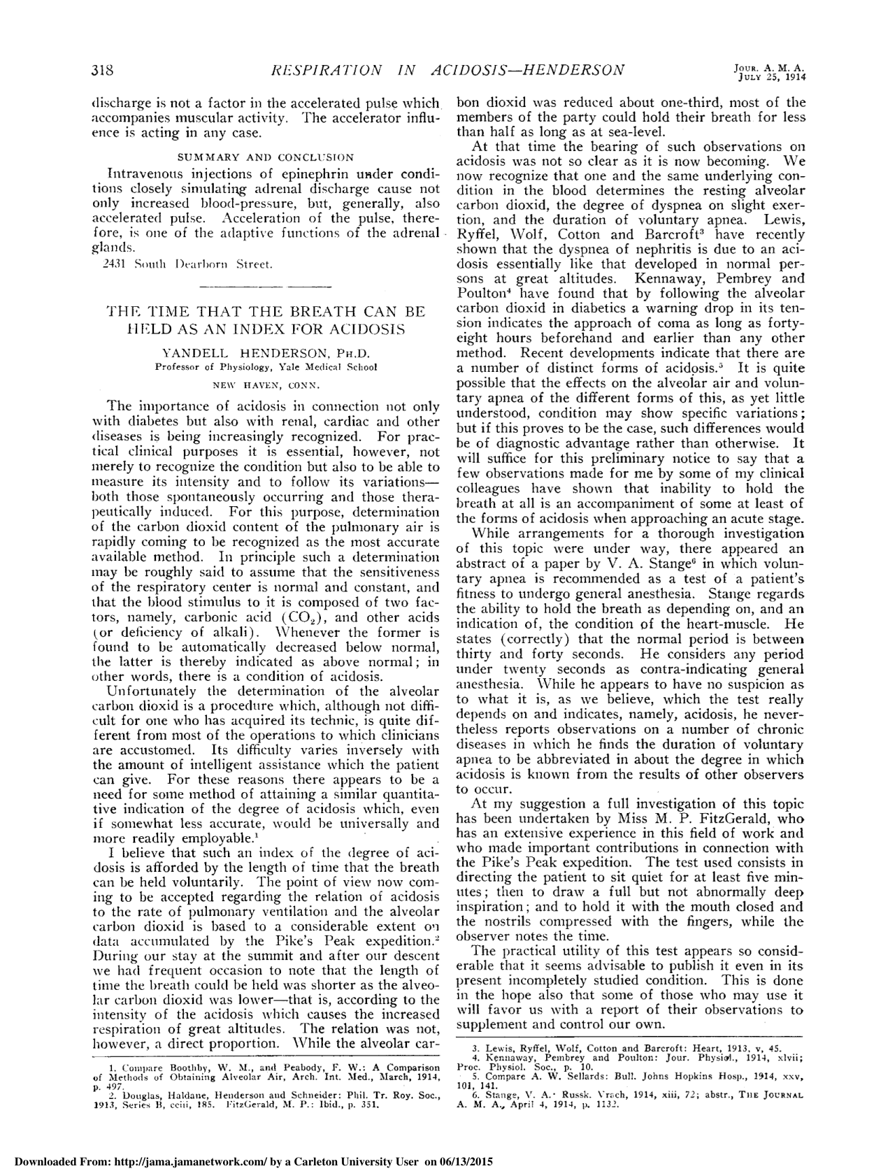 Cover for The Time That The Breath Can Be Held As An Index For Acidosis