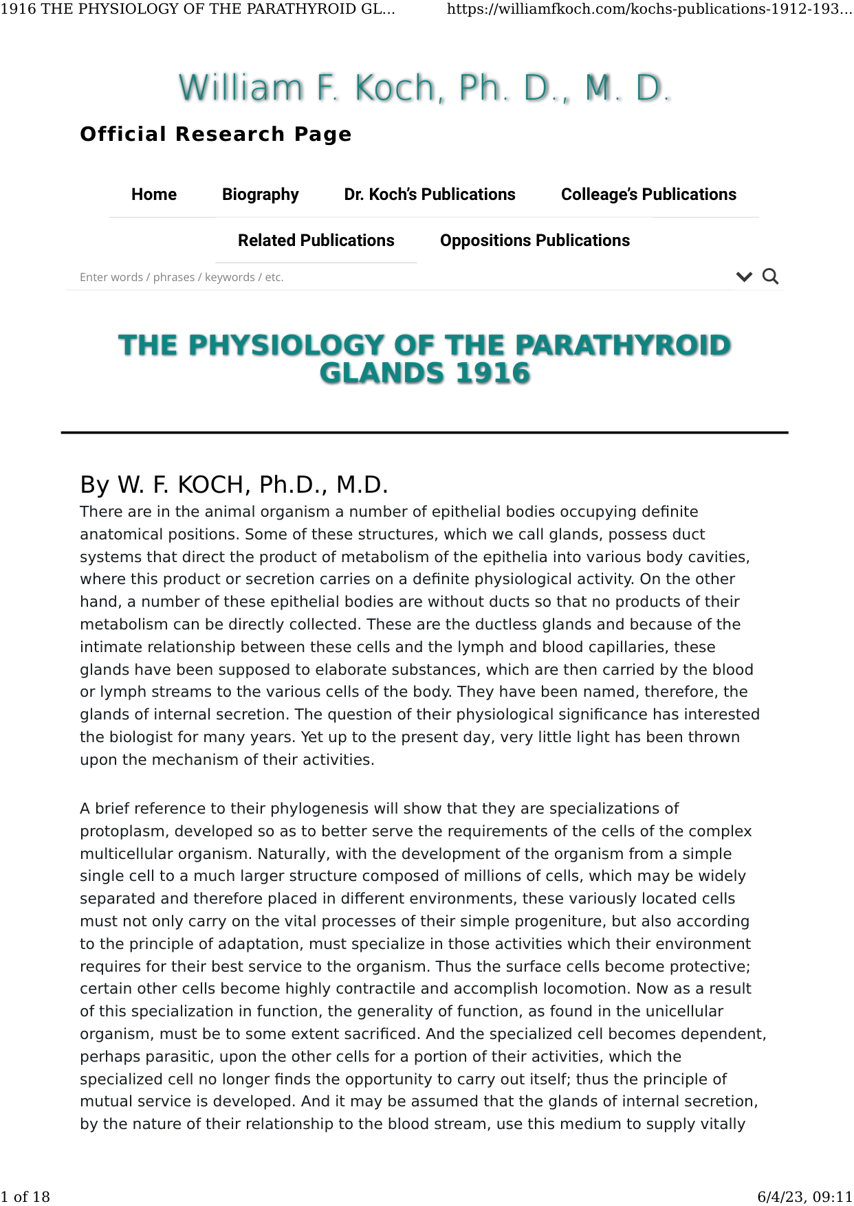 Cover for The Physiology Of The Parathyroid Glands
