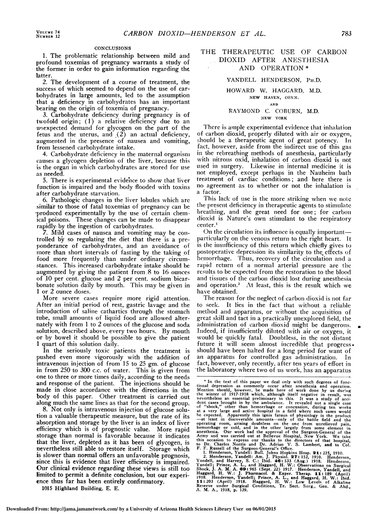 Cover for The Therapeutic Use Of Carbon Dioxide After Anesthesia And Operation