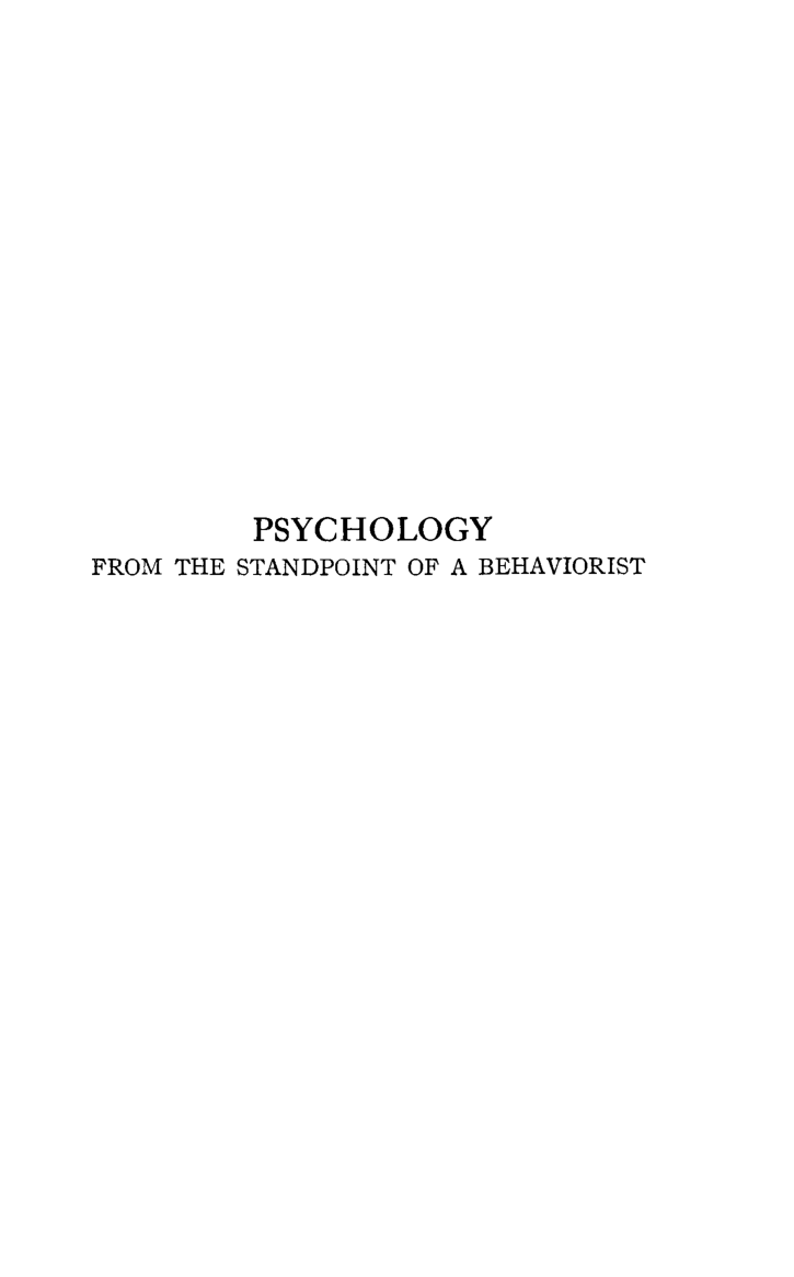 Cover for Psychology From The Standpoint Of A Behaviorist