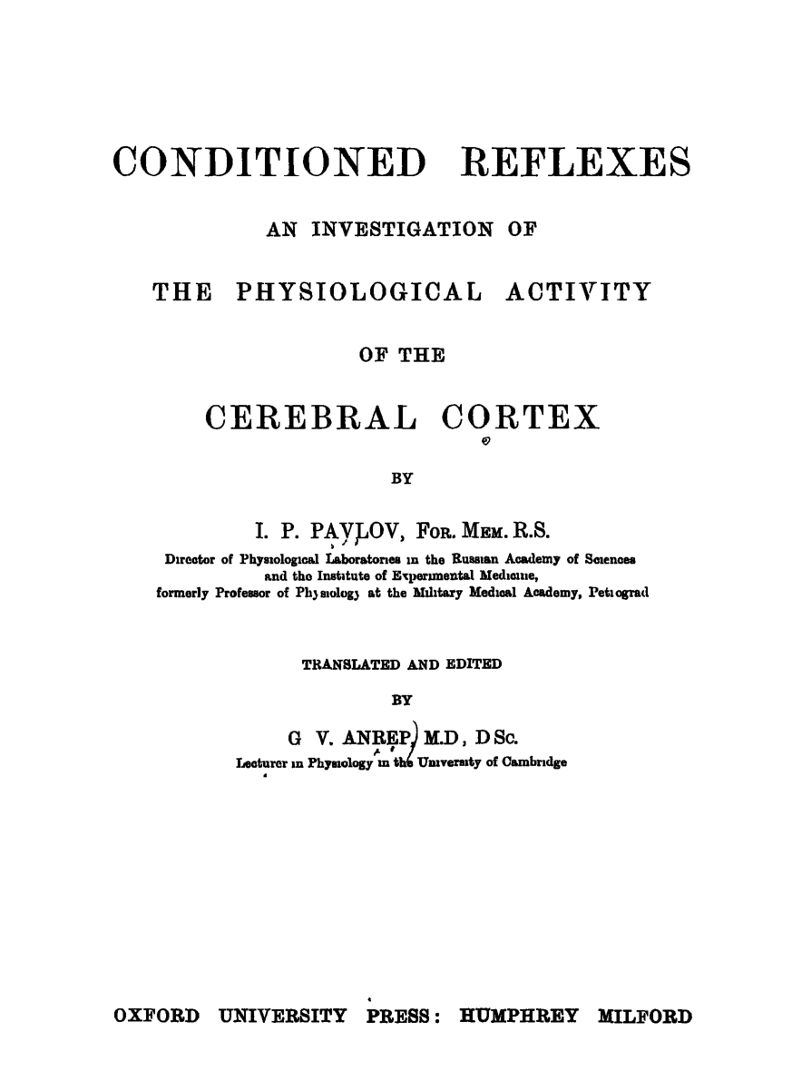 Cover for Conditioned Reflexes