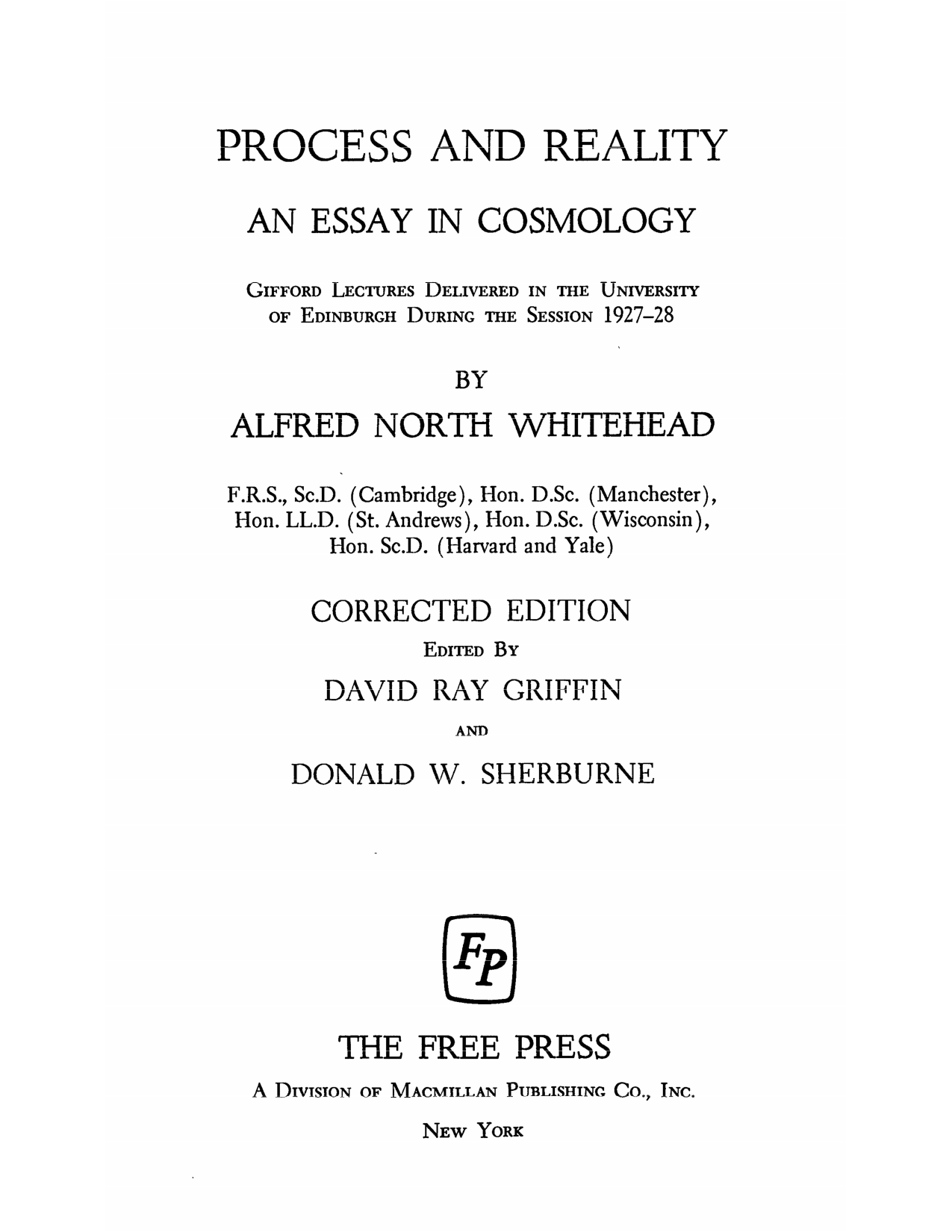 Cover for Process And Reality