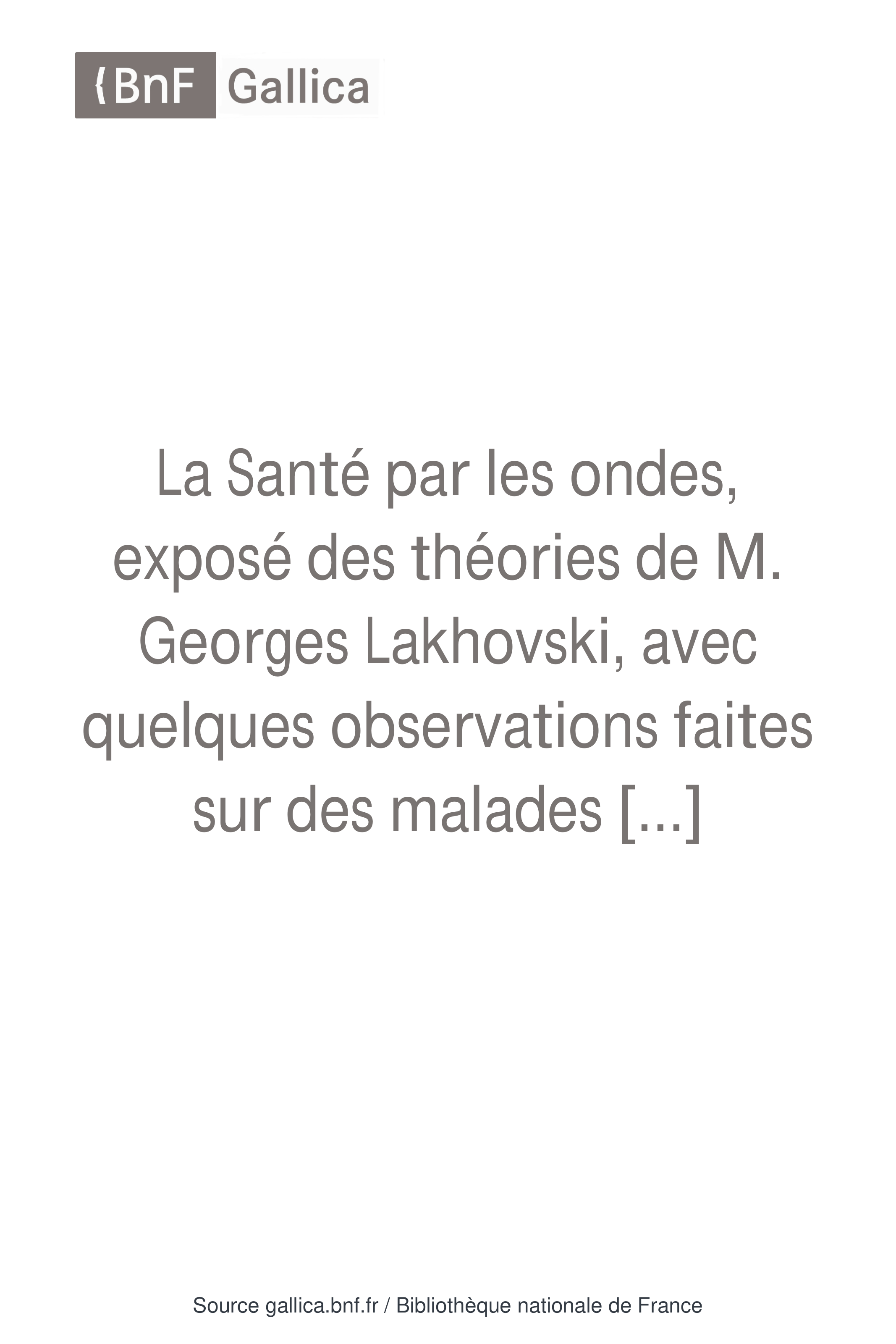 Cover for La Santé Par Les Ondes