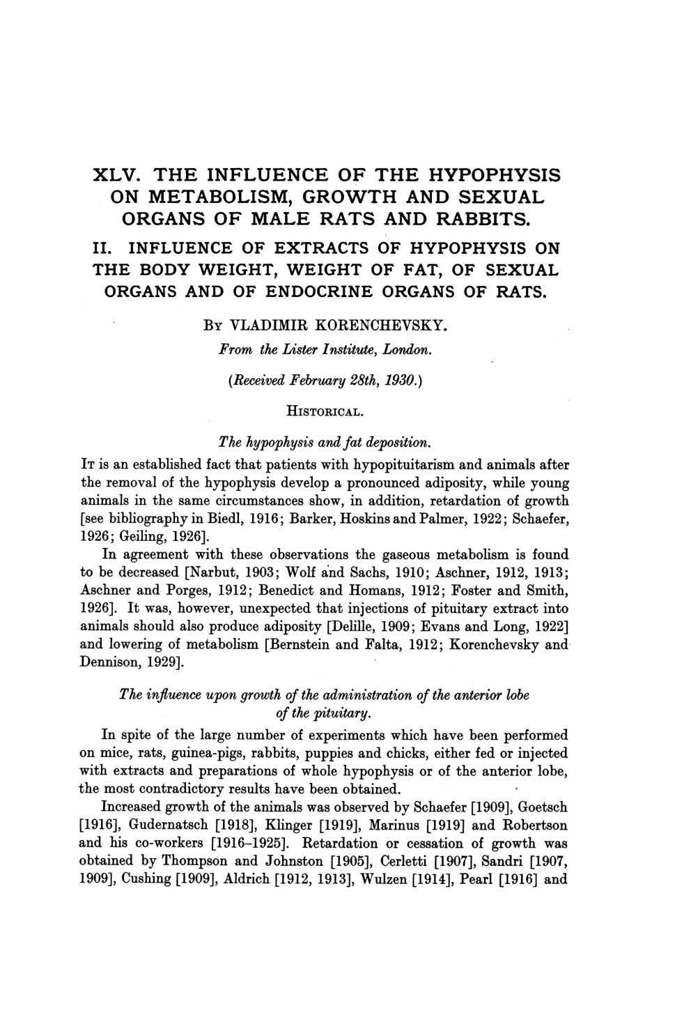 Cover for The Influence Of The Hypophysis On Metabolism, Growth And Sexual Organs Of Male Rats And Rabbits