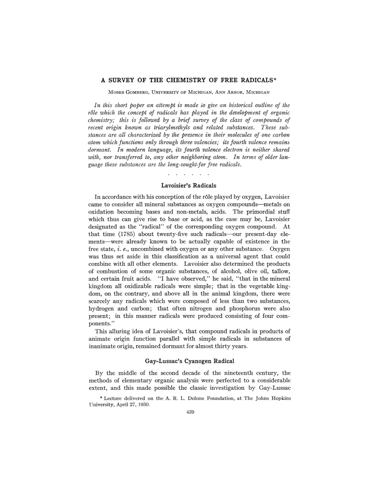 Cover for A Survey Of The Chemistry Of Free Radicals