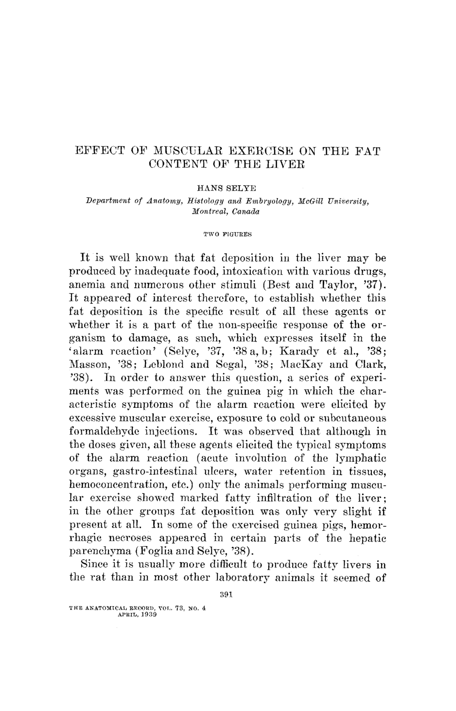 Cover for Effect Of Muscular Exercise On The Fat Content Of The Liver