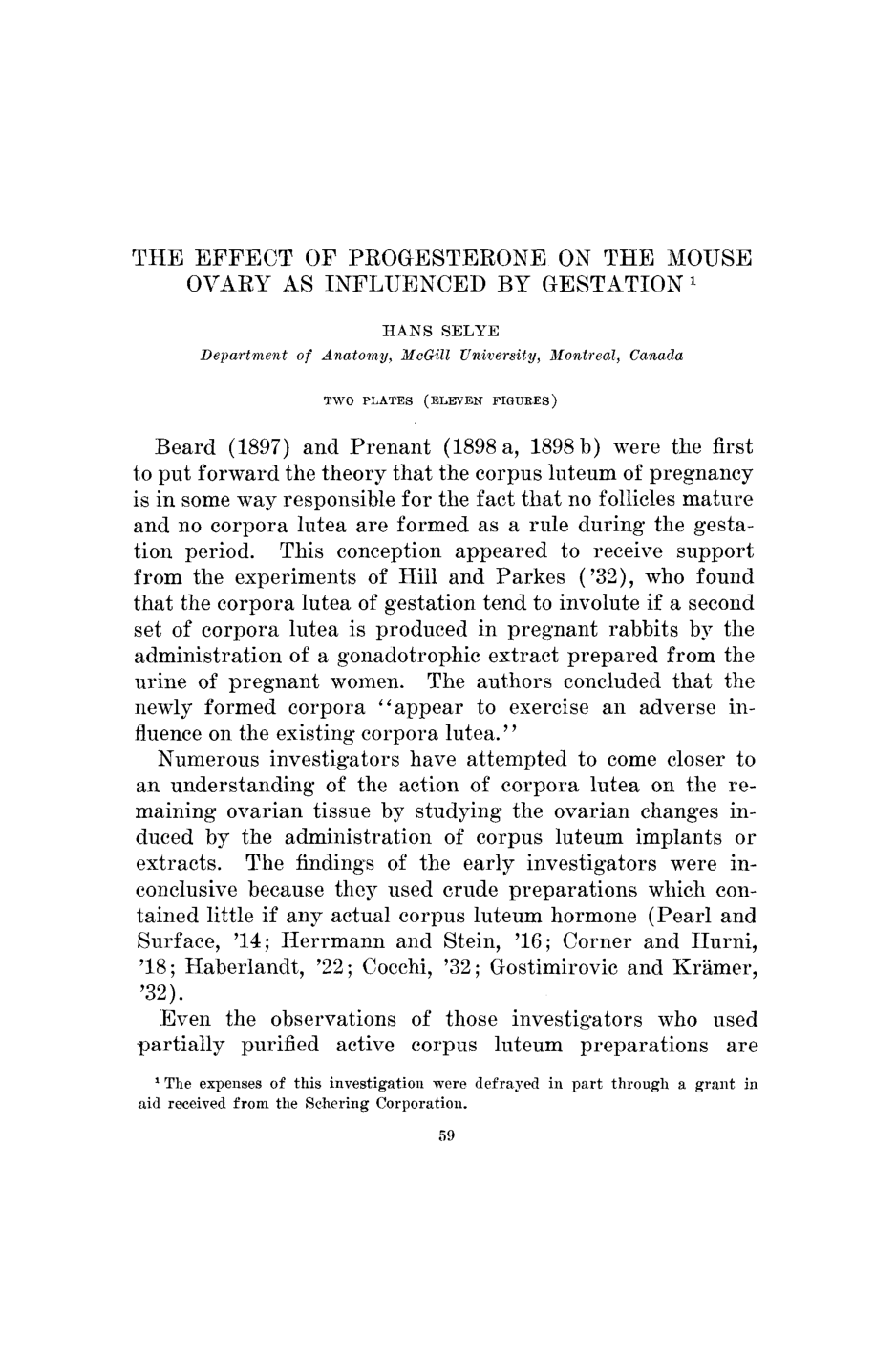 Cover for The Effect Of Progesterone On The Mouse Ovary As Influenced By Gestation