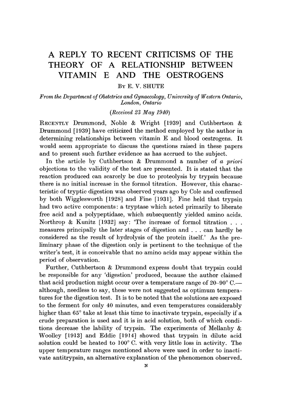 Cover for A Reply To Recent Criticisms Of The Theory Of A Relationship Between Vitamin E And The Oestrogens