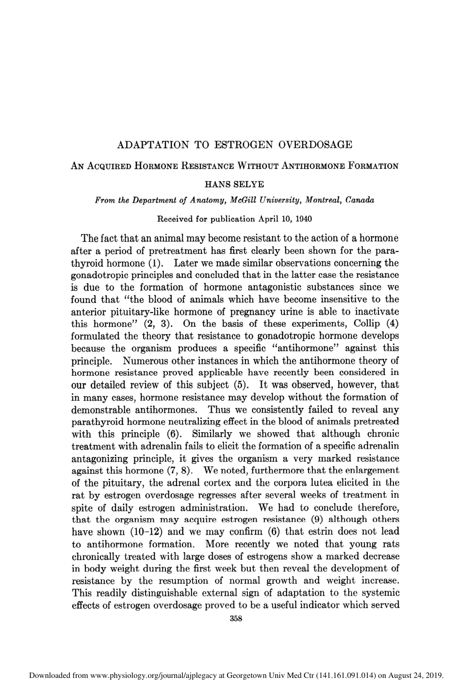 Cover for Adaptation To Estrogen Overdosage