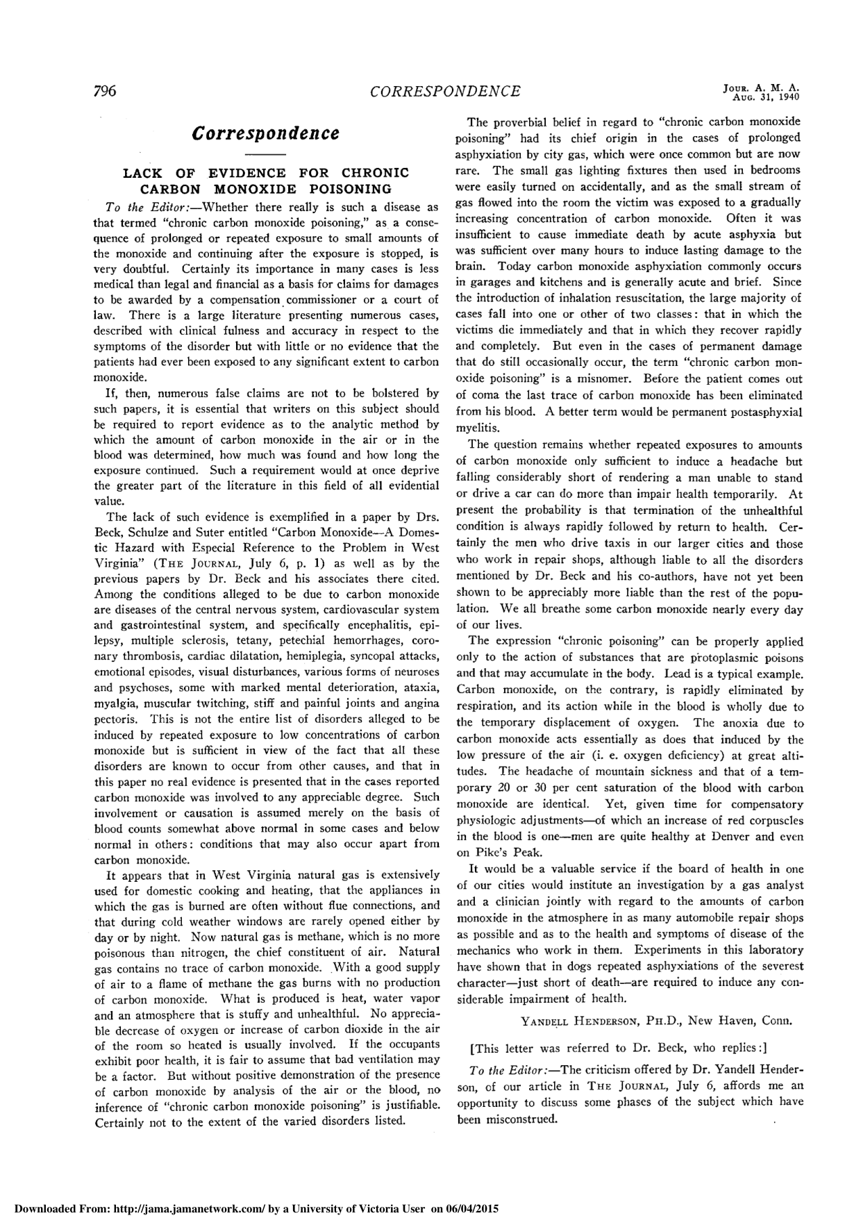 Cover for Lack Of Evidence For Chronic Carbon Monoxide Poisoning