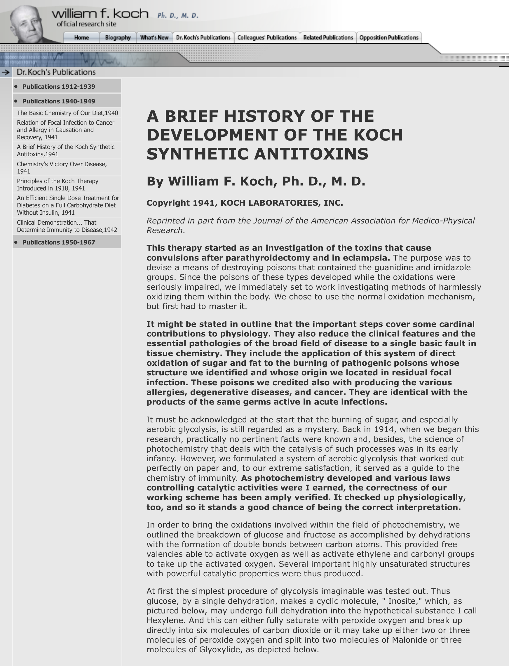 Cover for A Brief History Of The Development Of The Koch Synthetic Antitoxins