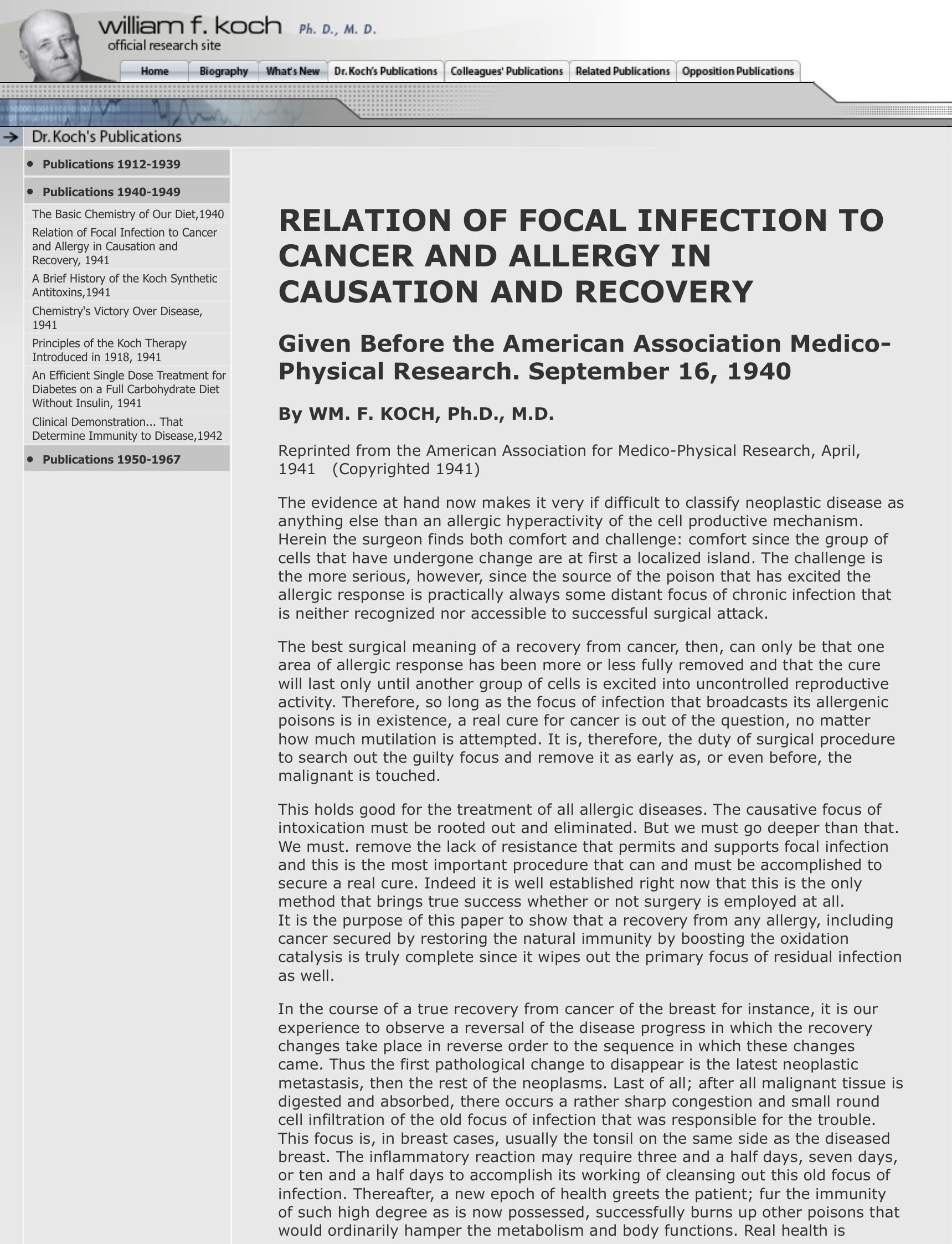 Cover for Relation Of Focal Infection To Cancer And Allergy In Causation And Recovery