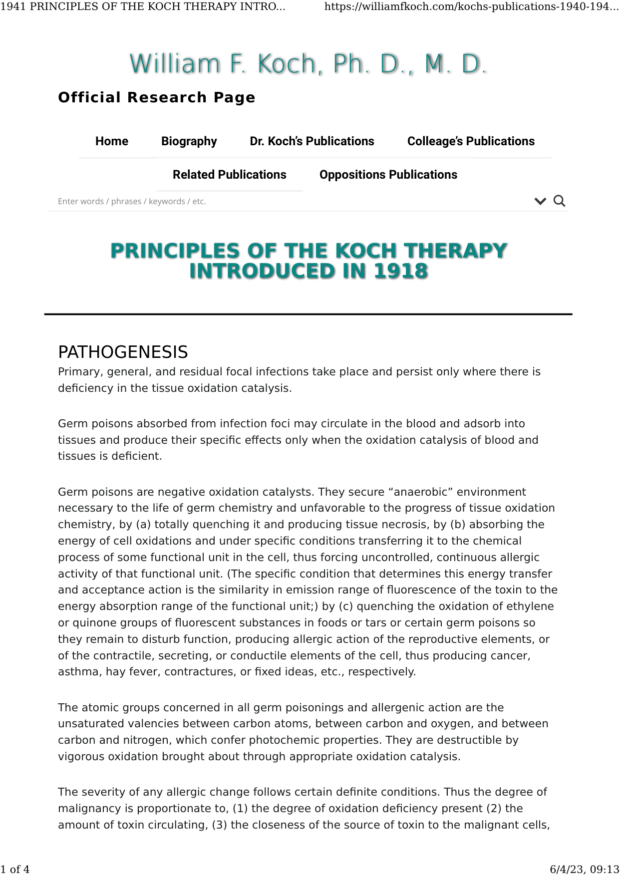 Cover for Principles Of The Koch Therapy Introduced In 1918