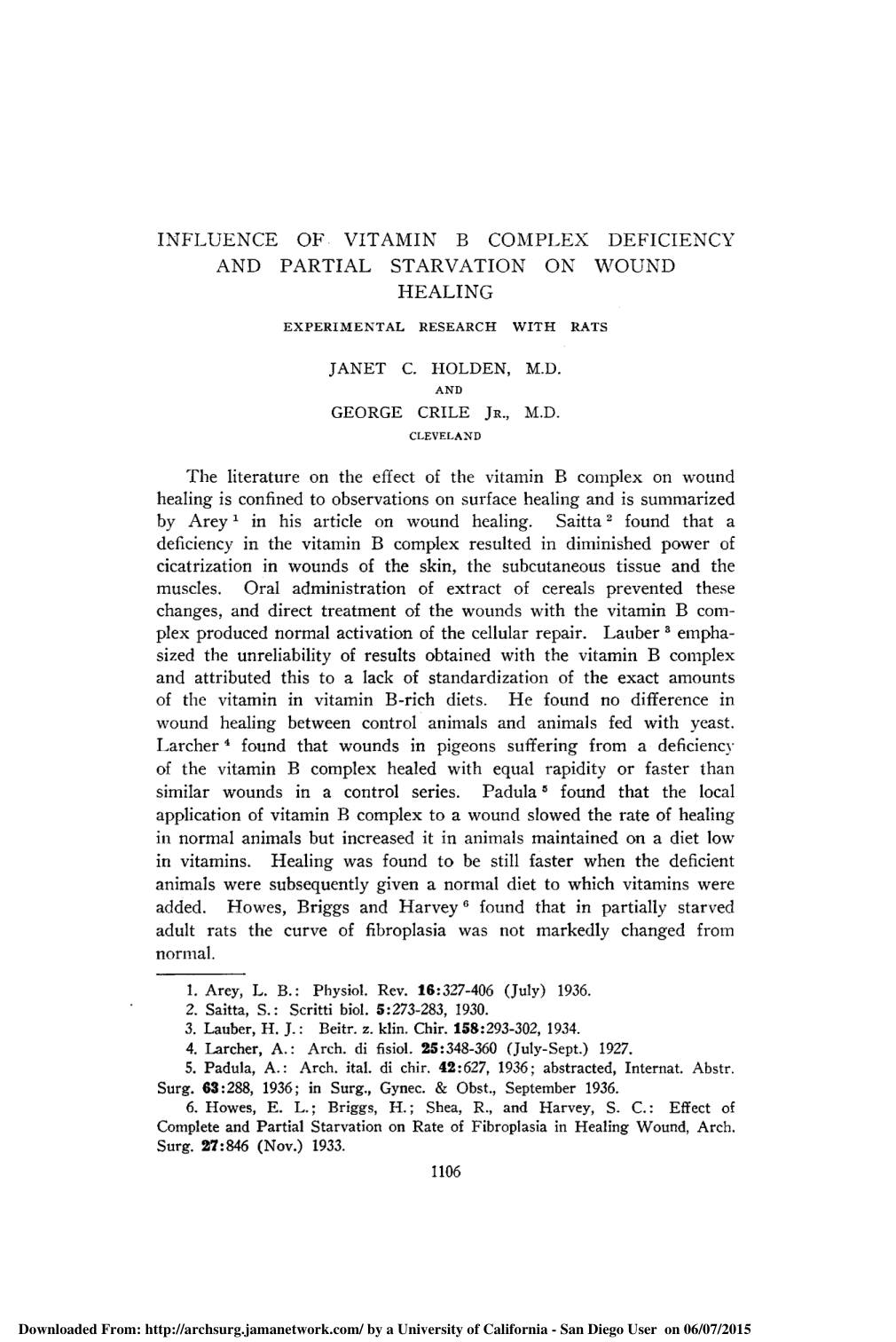 Cover for Influence Of Vitamin B Complex Deficiency And Partial Starvation On Wound Healing