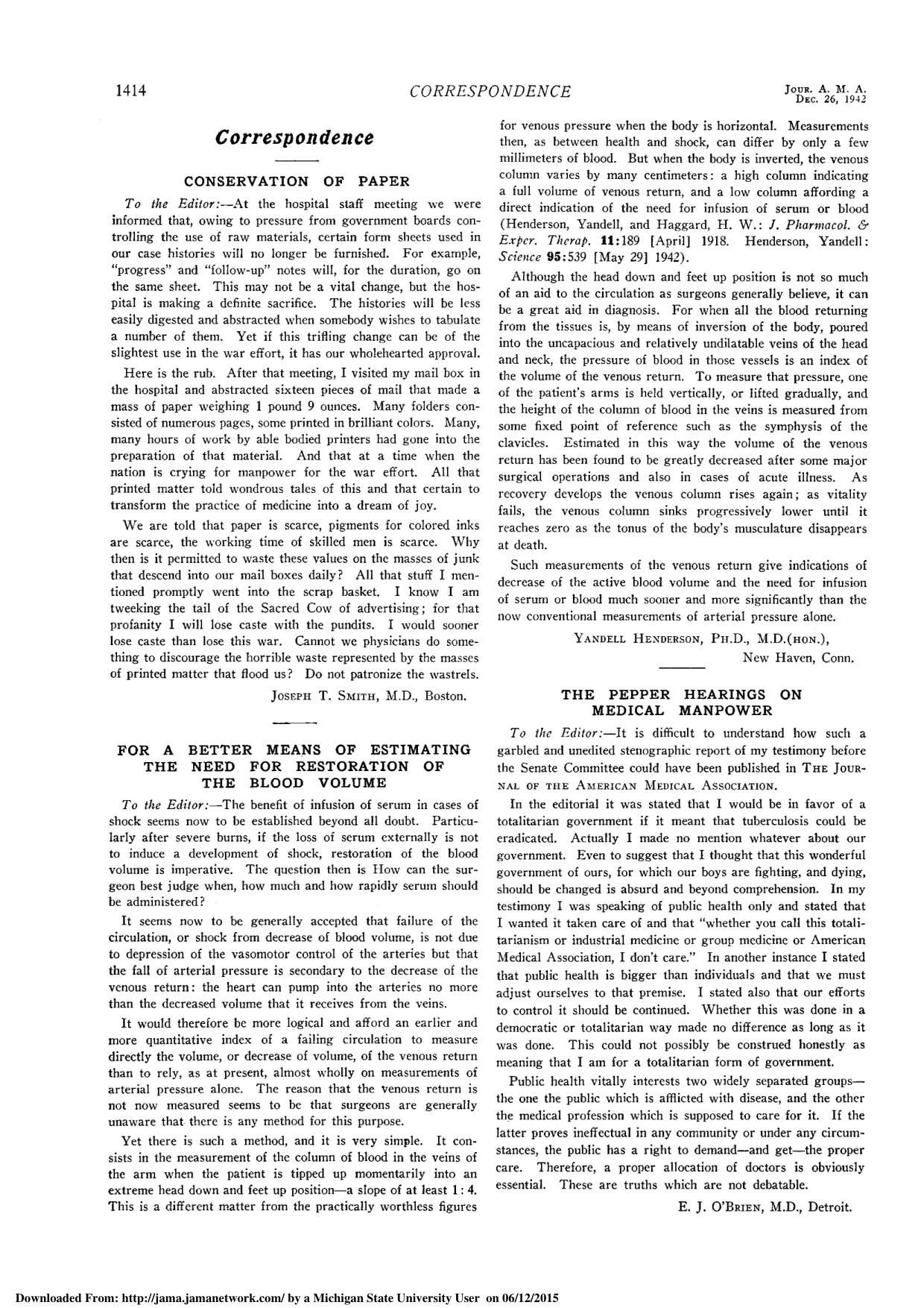 Cover for For A Better Means Of Estimating The Need For Restoration Of The Blood Volume