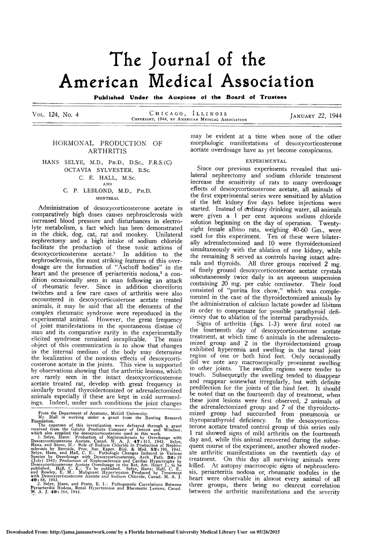 Cover for Hormonal Production Of Arthritis