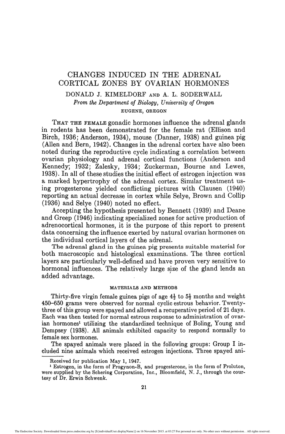 Cover for Changes Induced In The Adrenal Cortical Zones By Ovarian Hormones