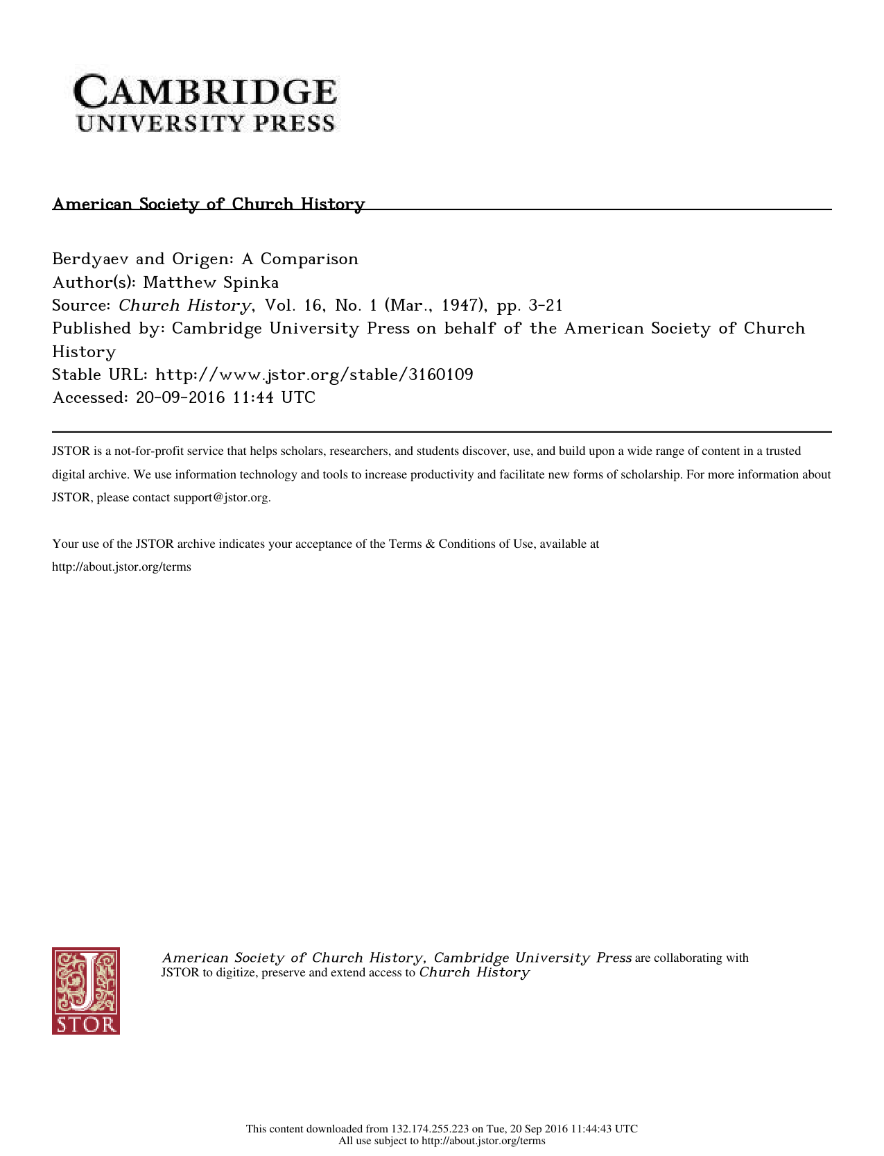 Cover for Berdyaev And Origen