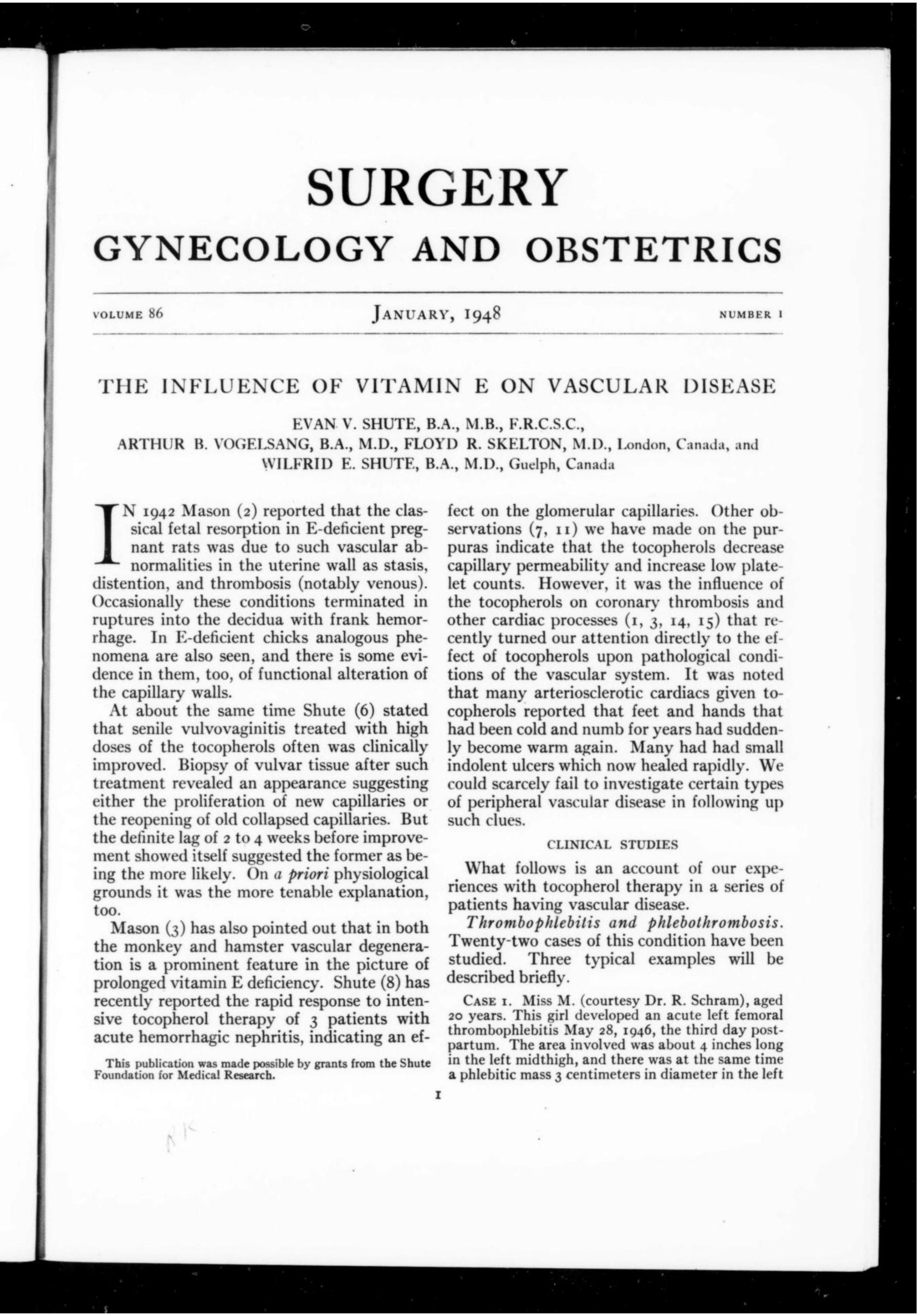 Cover for The Influence Of Vitamin E On Vascular Disease