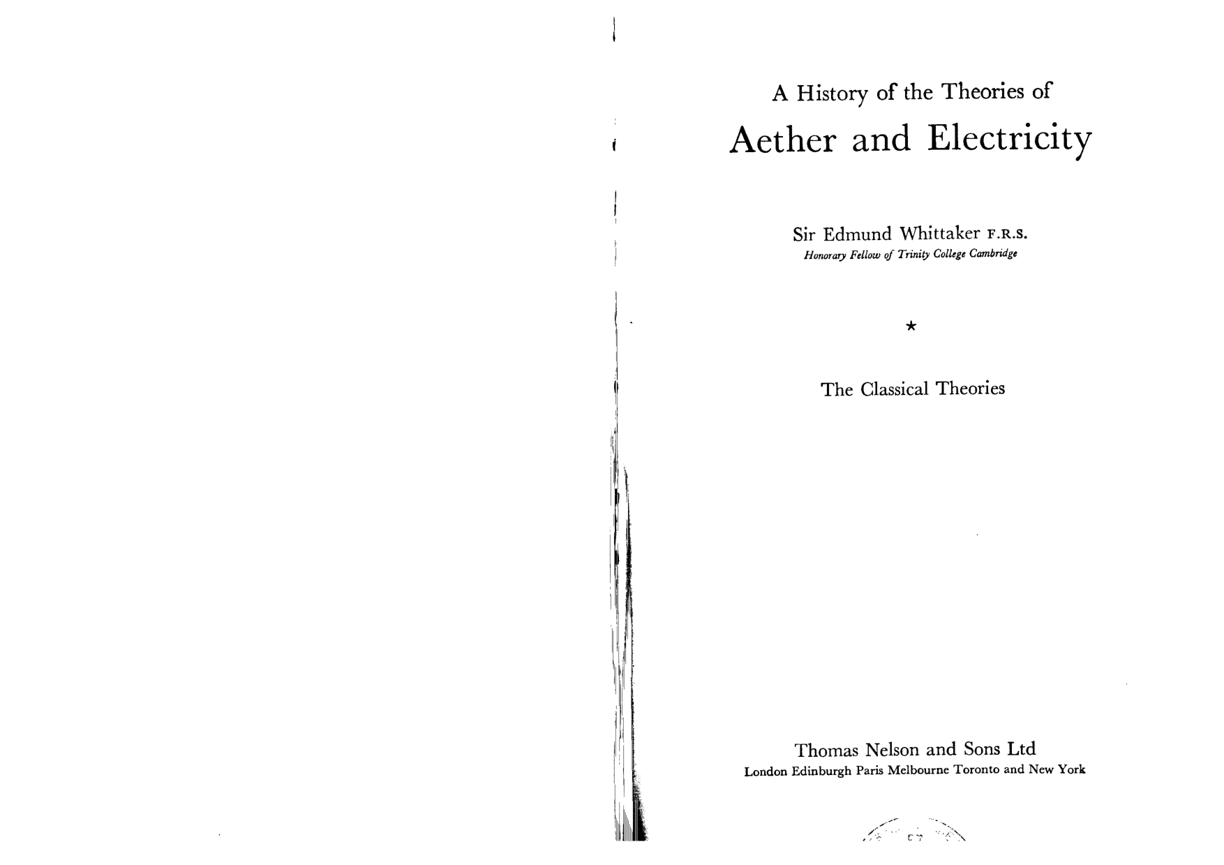 Cover for A History Of The Theories Of Aether And Electricity, Volume 1