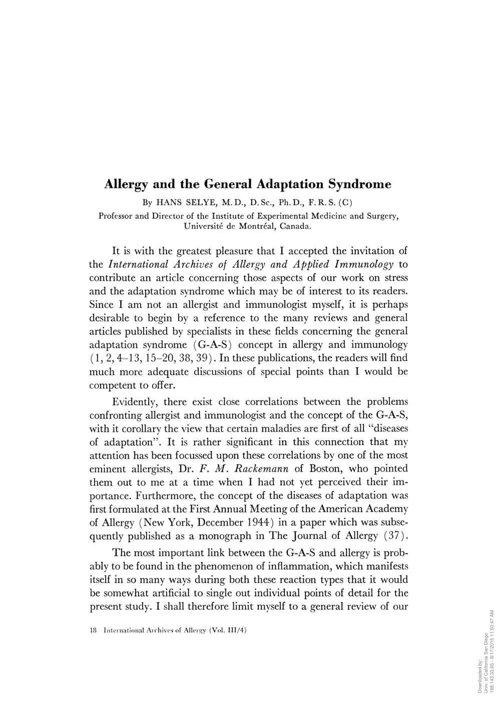 Cover for Allergy And The General Adaptation Syndrome