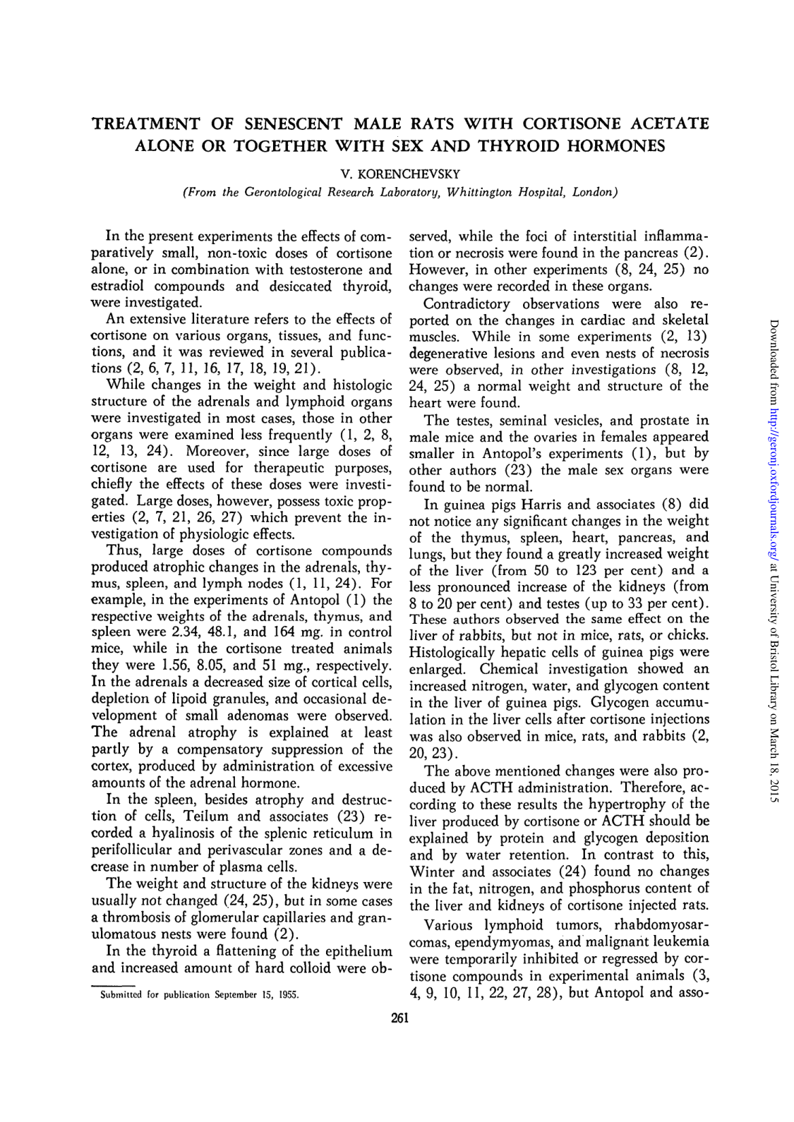 Cover for Treatment Of Senescent Male Rats With Cortisone Acetate Alone Or Together With Sex And Thyroid Hormones