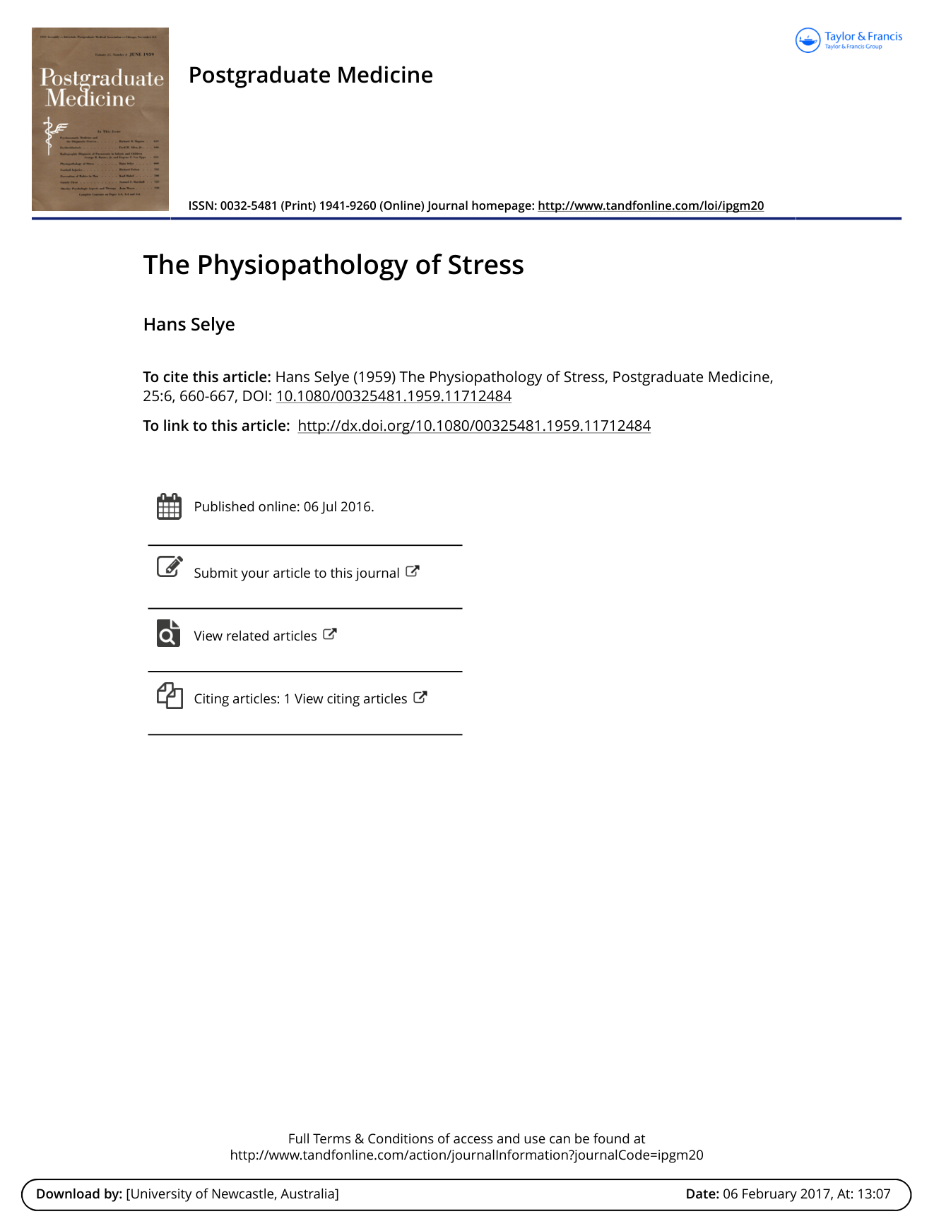 Cover for The Physiopathology Of Stress