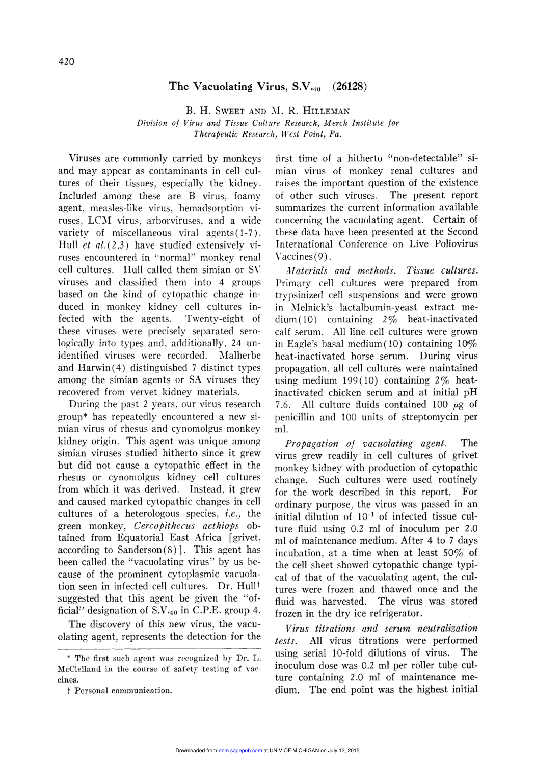 Cover for The Vacuolating Virus Sv40