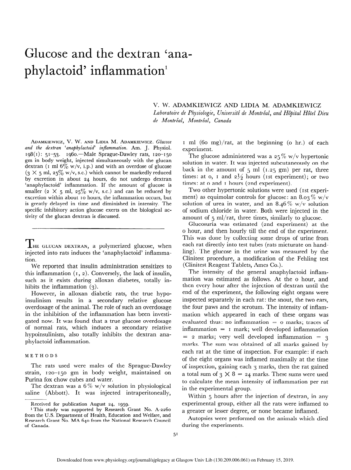 Cover for Glucose And The Dextran 'ana-phylactoid' Inflammation