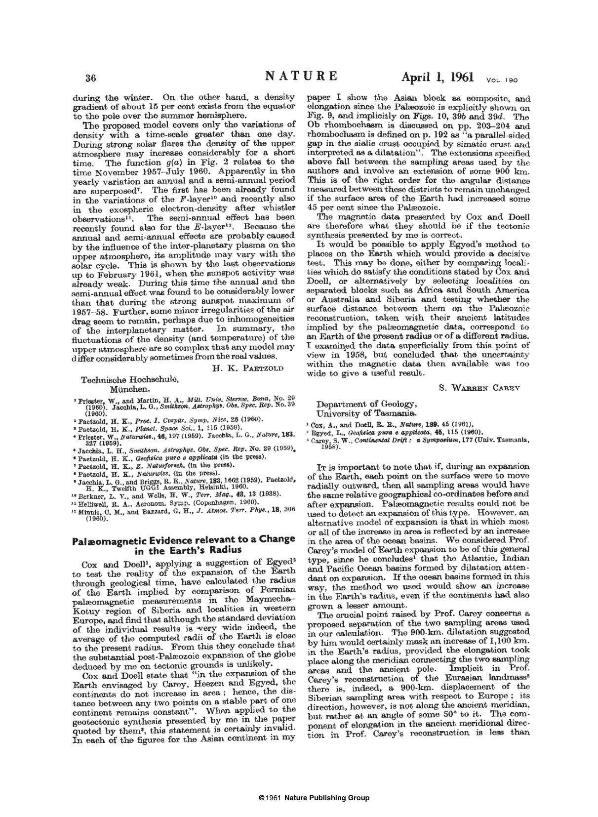 Cover for Palaeomagnetic Evidence Relevant To A Change In The Earth's Radius