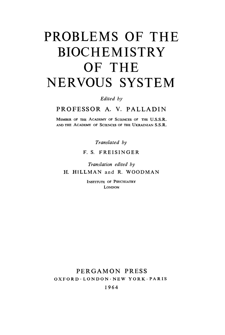 Cover for Problems Of The Biochemistry Of The Nervous System