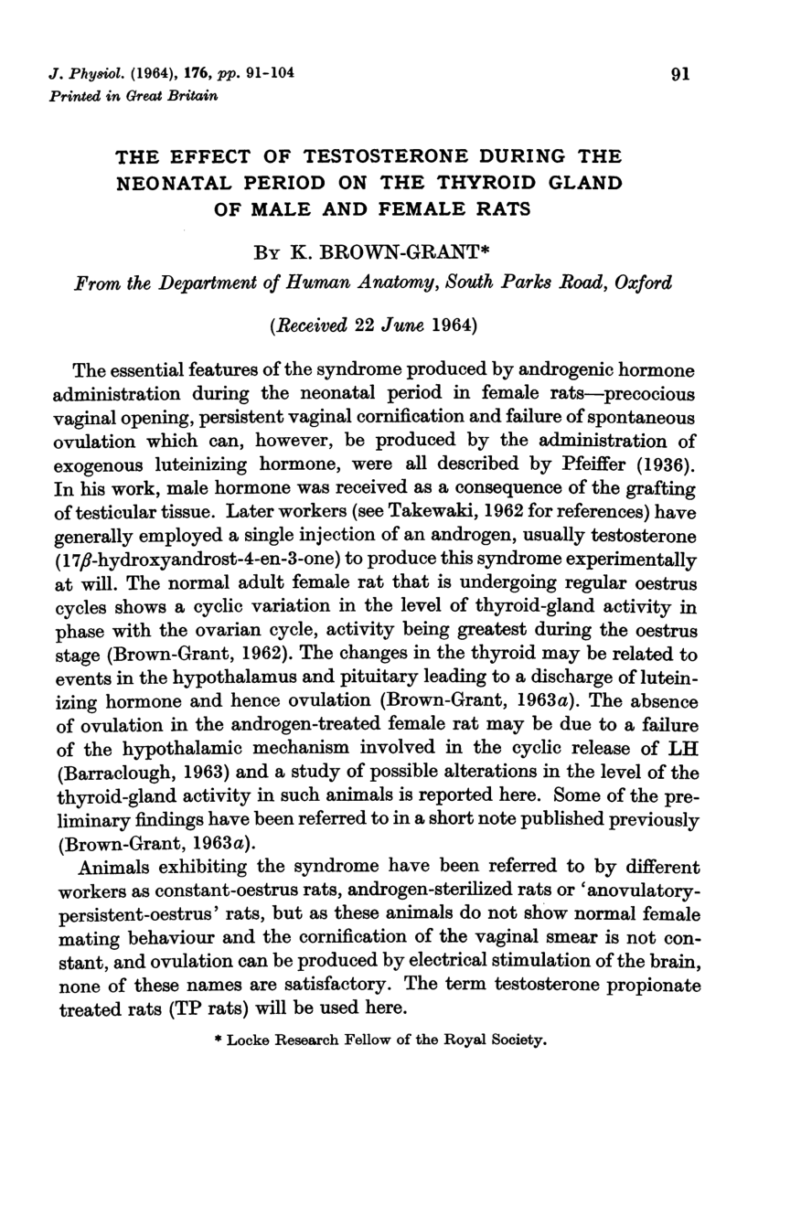 Cover for The Effect Of Testosterone During The Neonatal Period On The Thyroid Gland Of Male And Female Rats