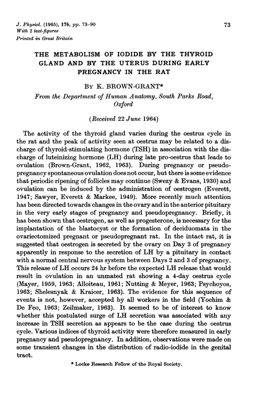 Cover for The Metabolism Of Iodide By The Thyroid Gland And By The Uterus During Early Pregnancy In The Rat