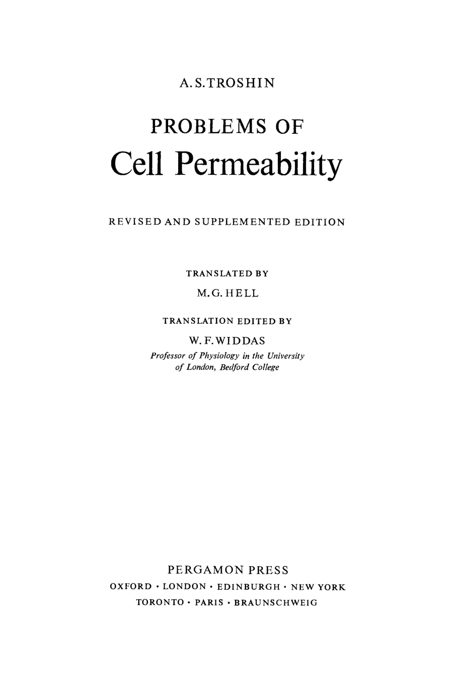 Cover for Problems Of Cell Permeability
