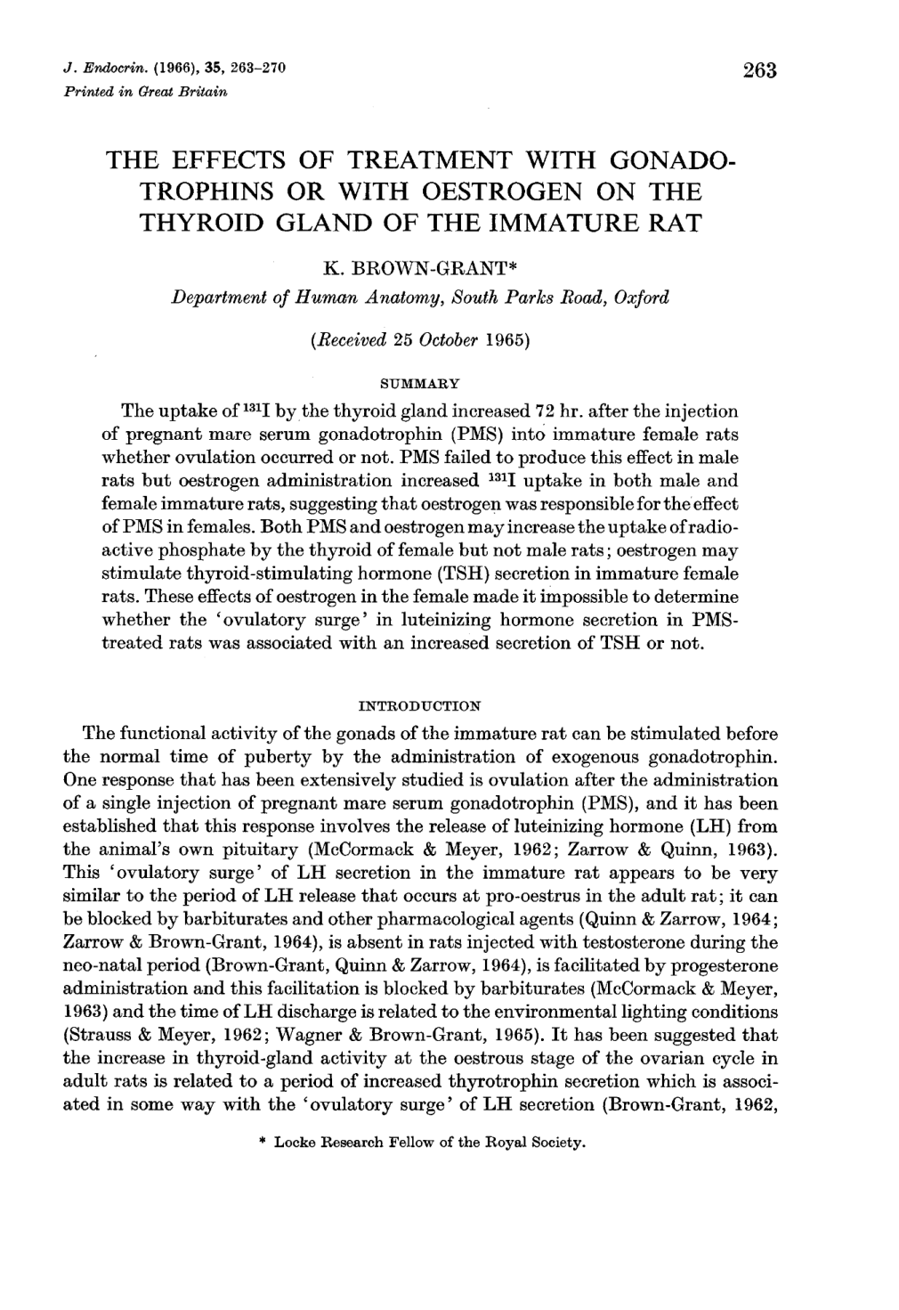 Cover for The Effects Of Treatment With Gonadotrophins Or With Oestrogen On The Thyroid Gland Of The Immature Rat