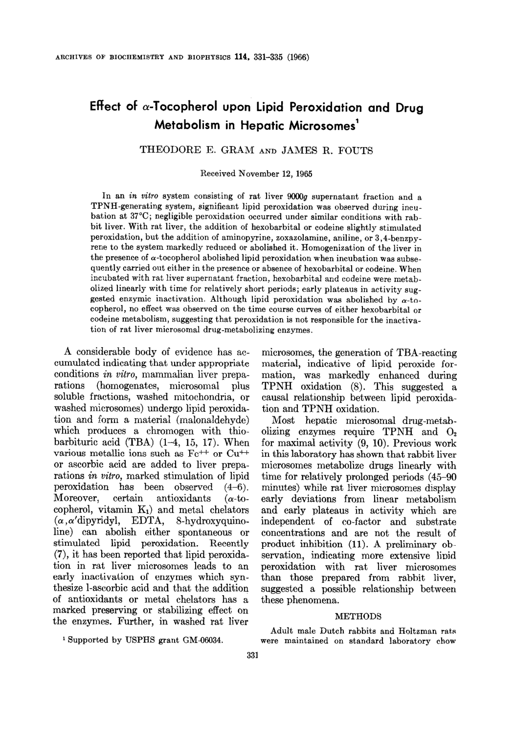 Cover for Effect Of Alpha-tocopherol Upon Lipid Peroxidation And Drug Metabolism In Hepatic Microsomes