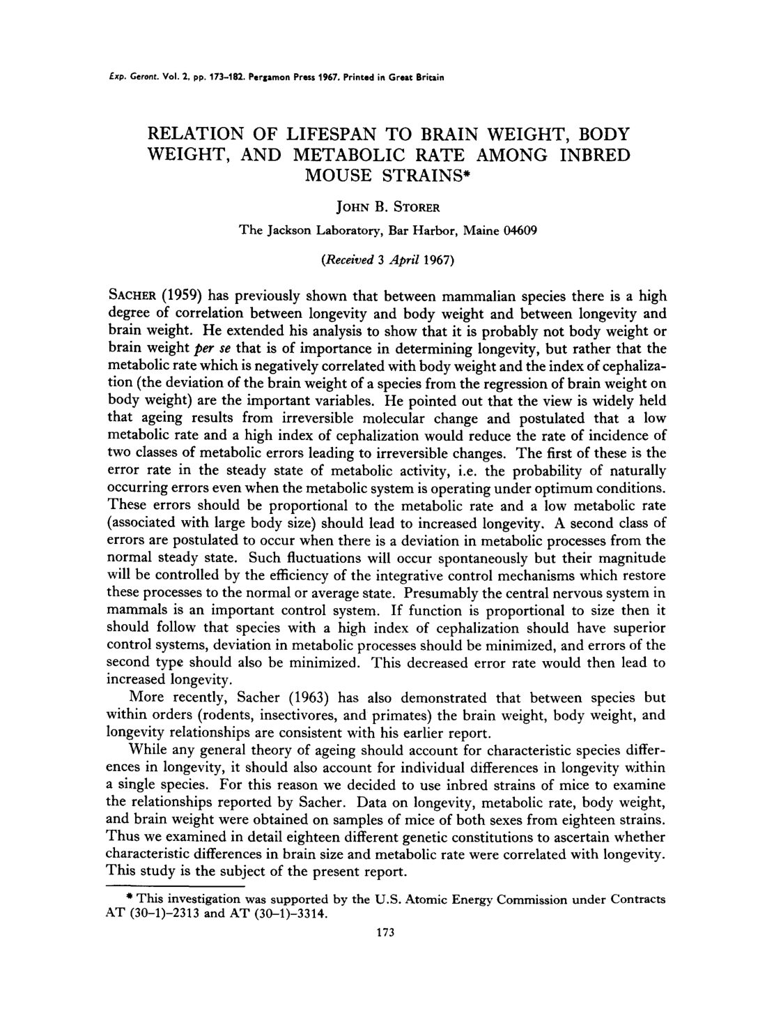 Cover for Relation Of Lifespan To Brain Weight, Body Weight, And Metabolic Rate Among Inbread Mouse Strains