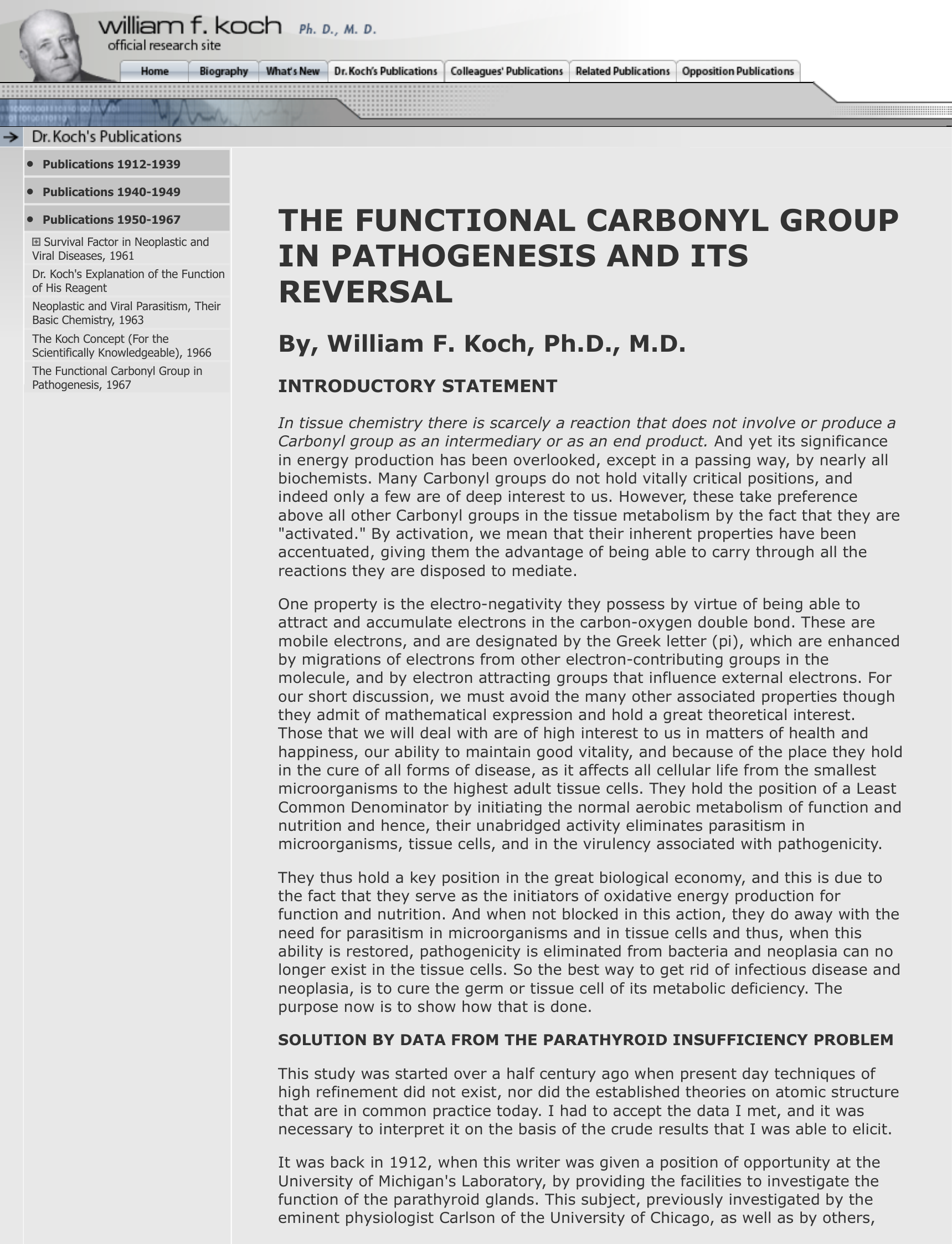 Cover for The Functional Carbonyl Group In Pathogenesis And It's Reversal