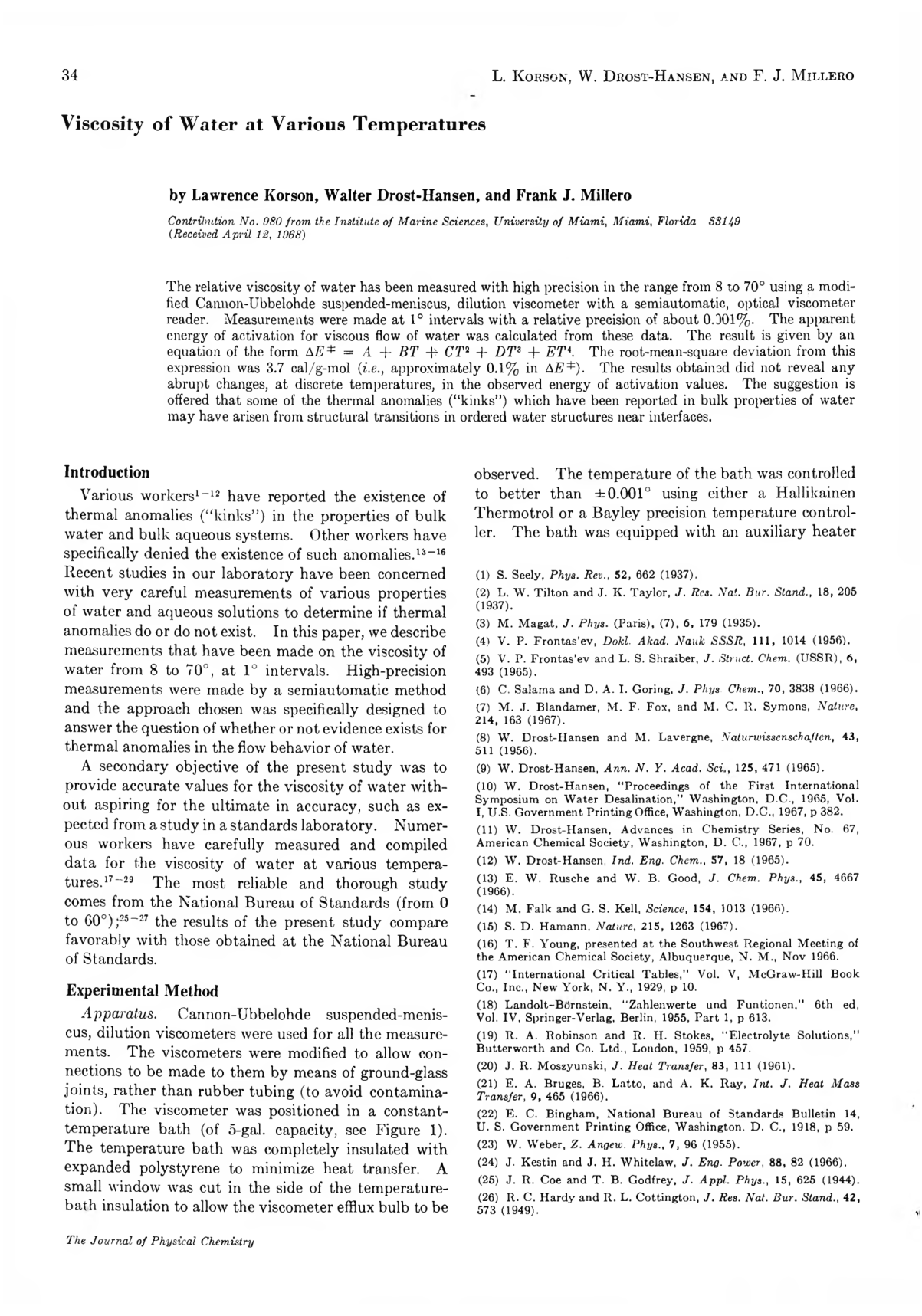 Cover for Viscosity Of Water At Various Temperatures
