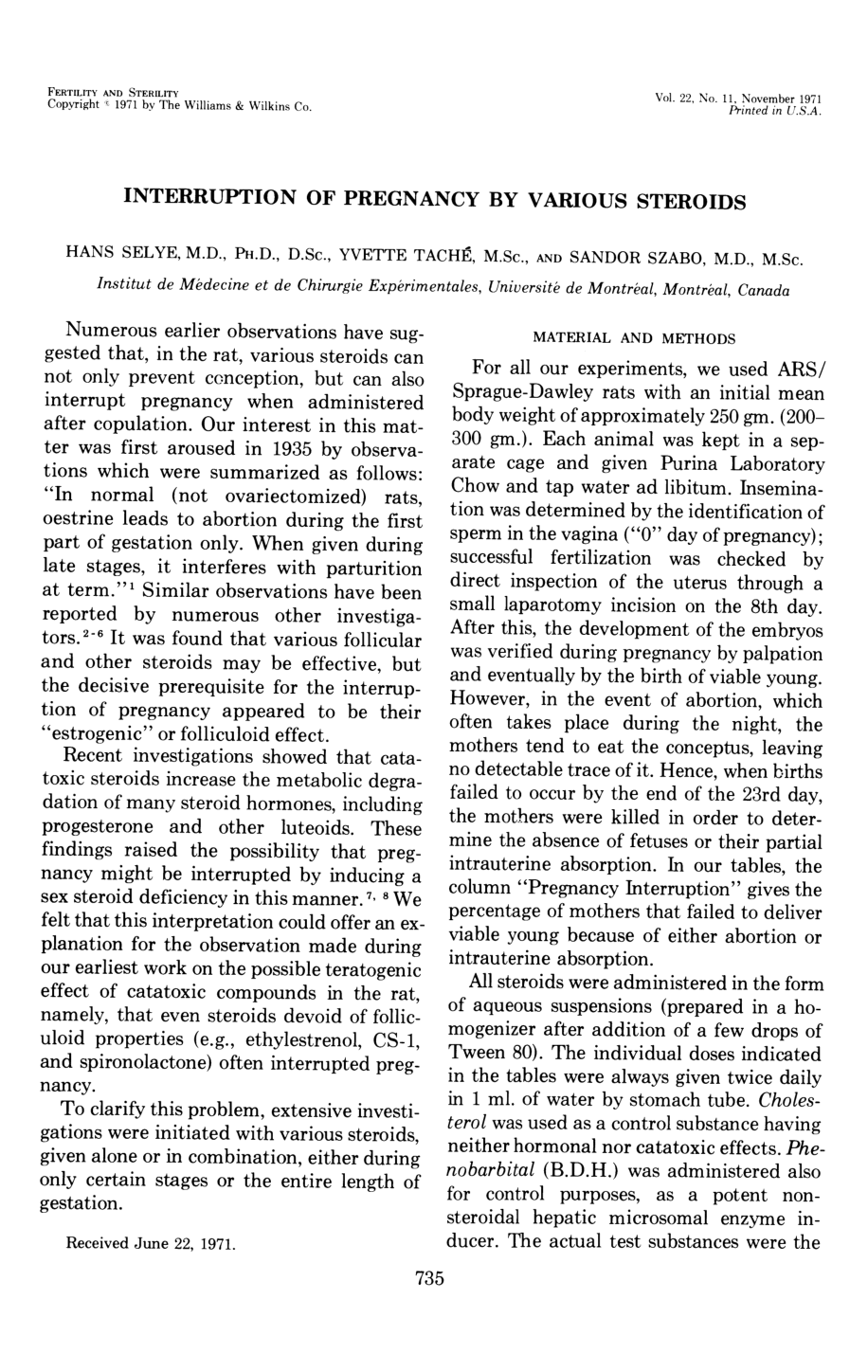 Cover for Interruption Of Pregnancy By Various Steroids