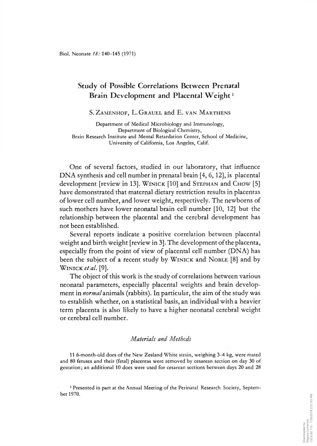 Cover for Study Of Possible Correlations Between Prenatal Brain Development And Placental Weight