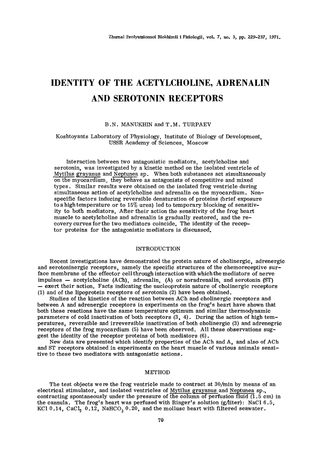 Cover for Identity Of The Acetylcholine, Adrenalin And Serotonin Receptors