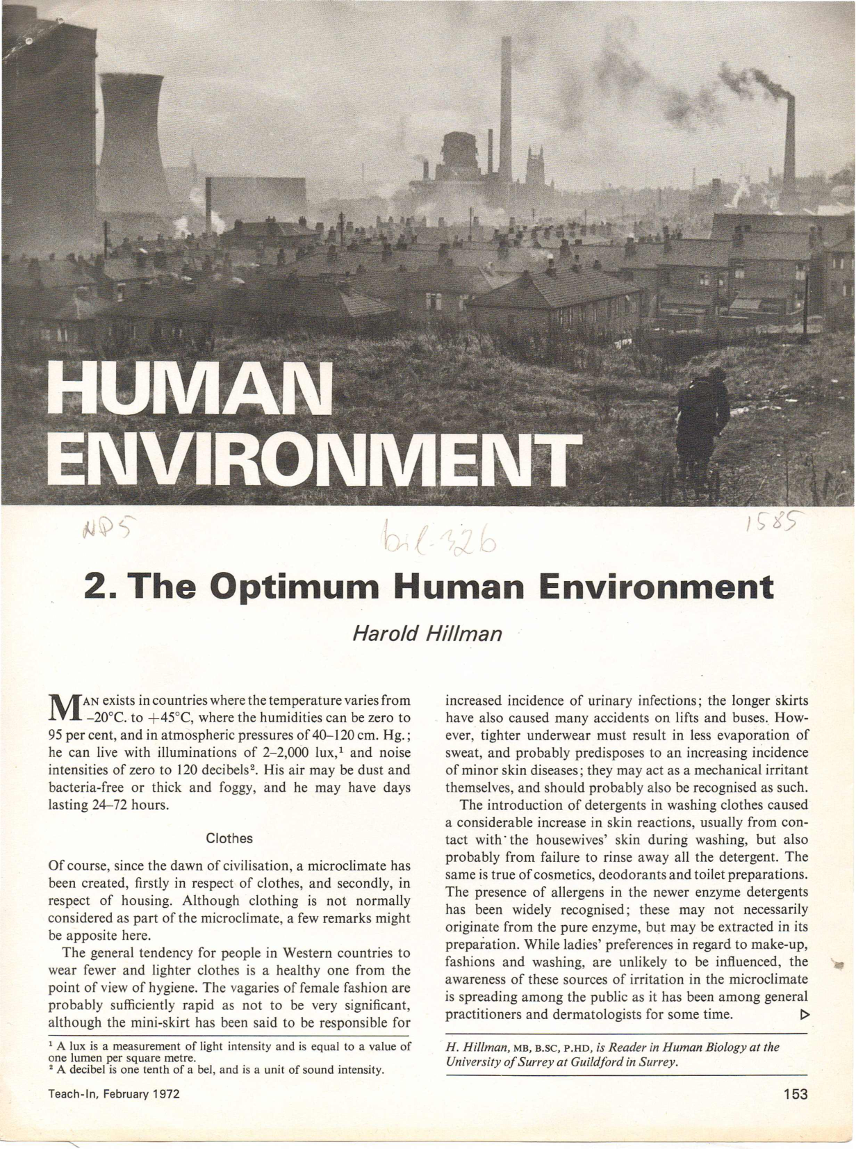 Cover for The Optimum Human Environment