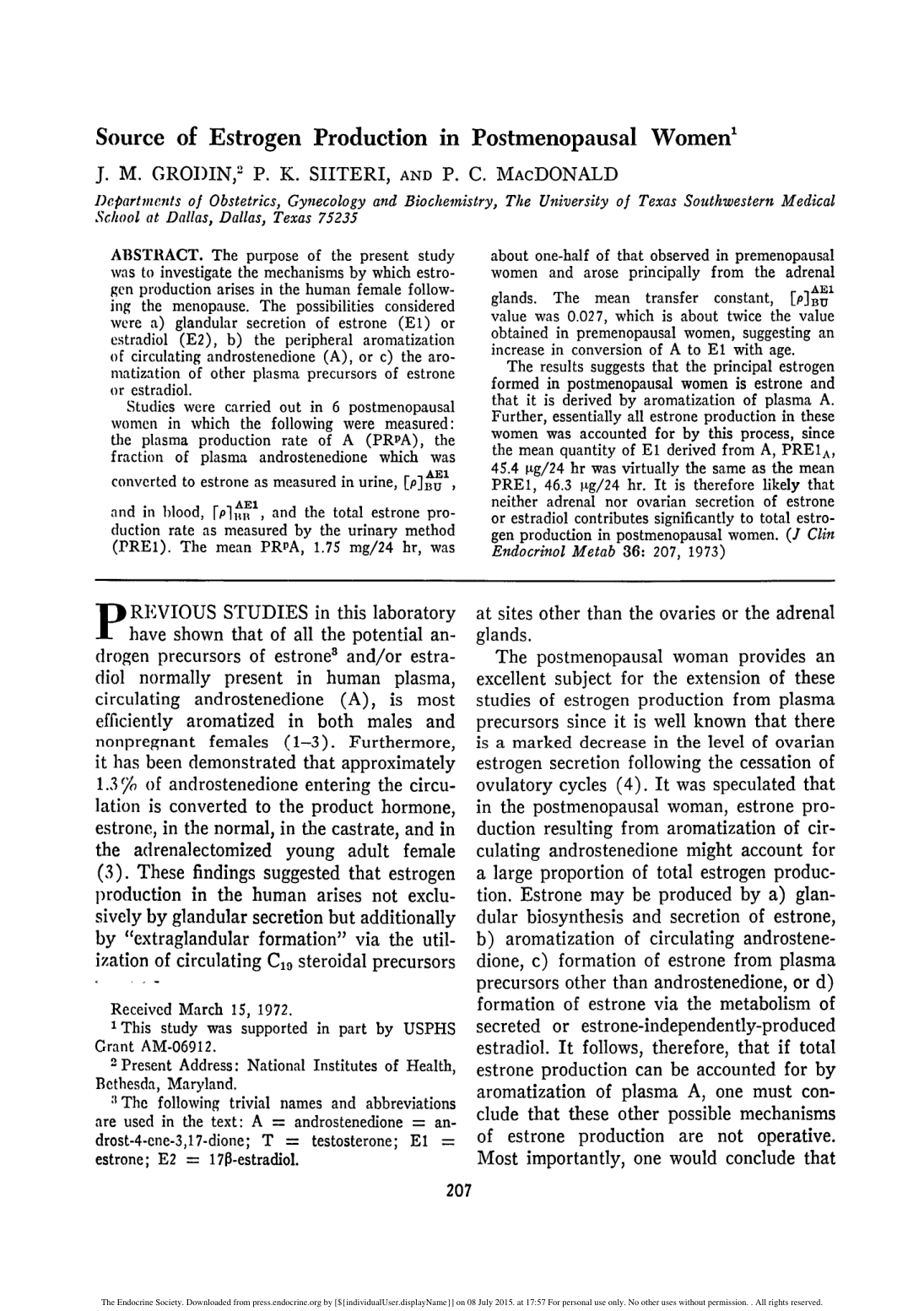Cover for Source Of Estrogen Production In Postmenopausal Women