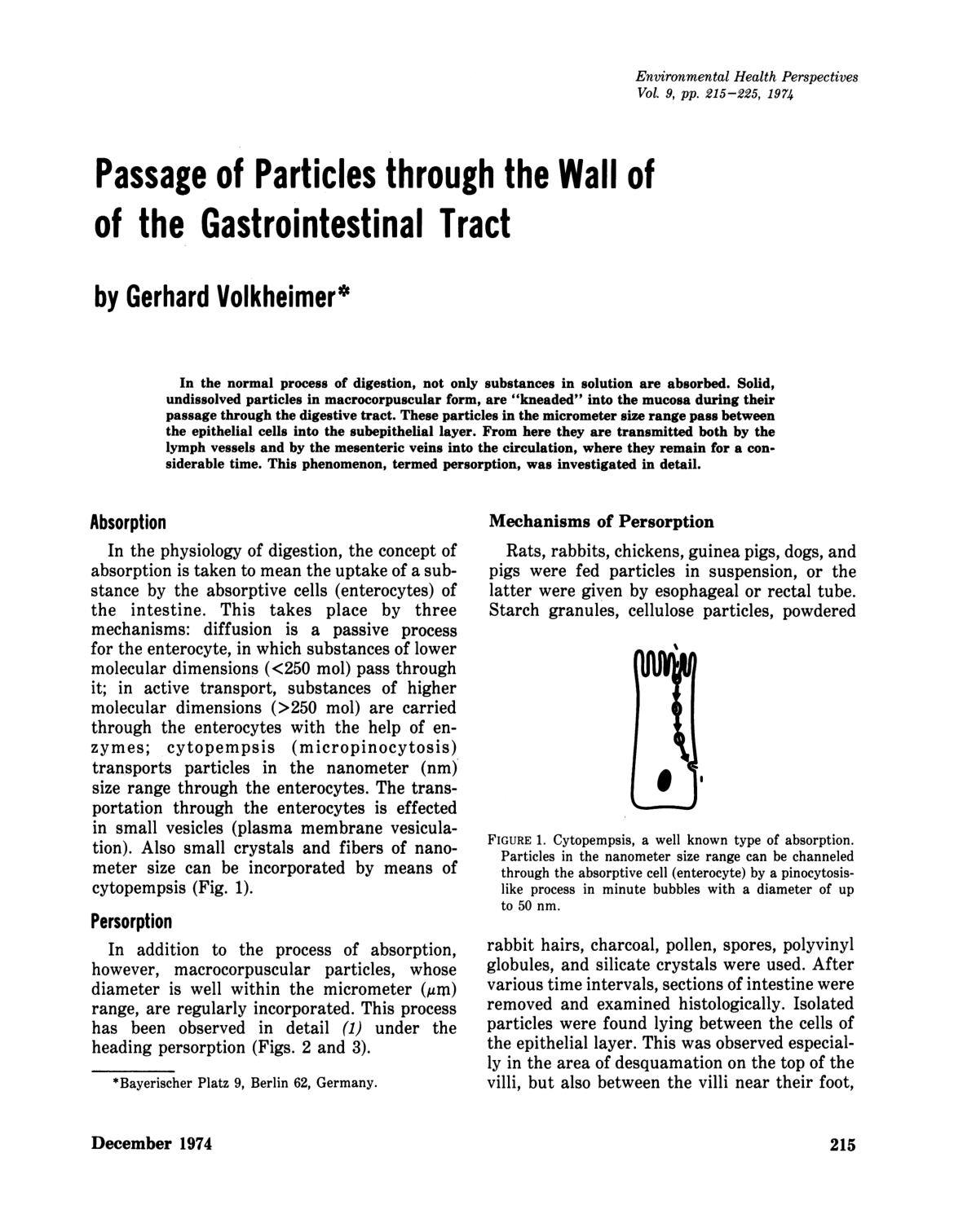 Cover for Passage Of Particles Through The Wall Of The Gastrointestinal Tract