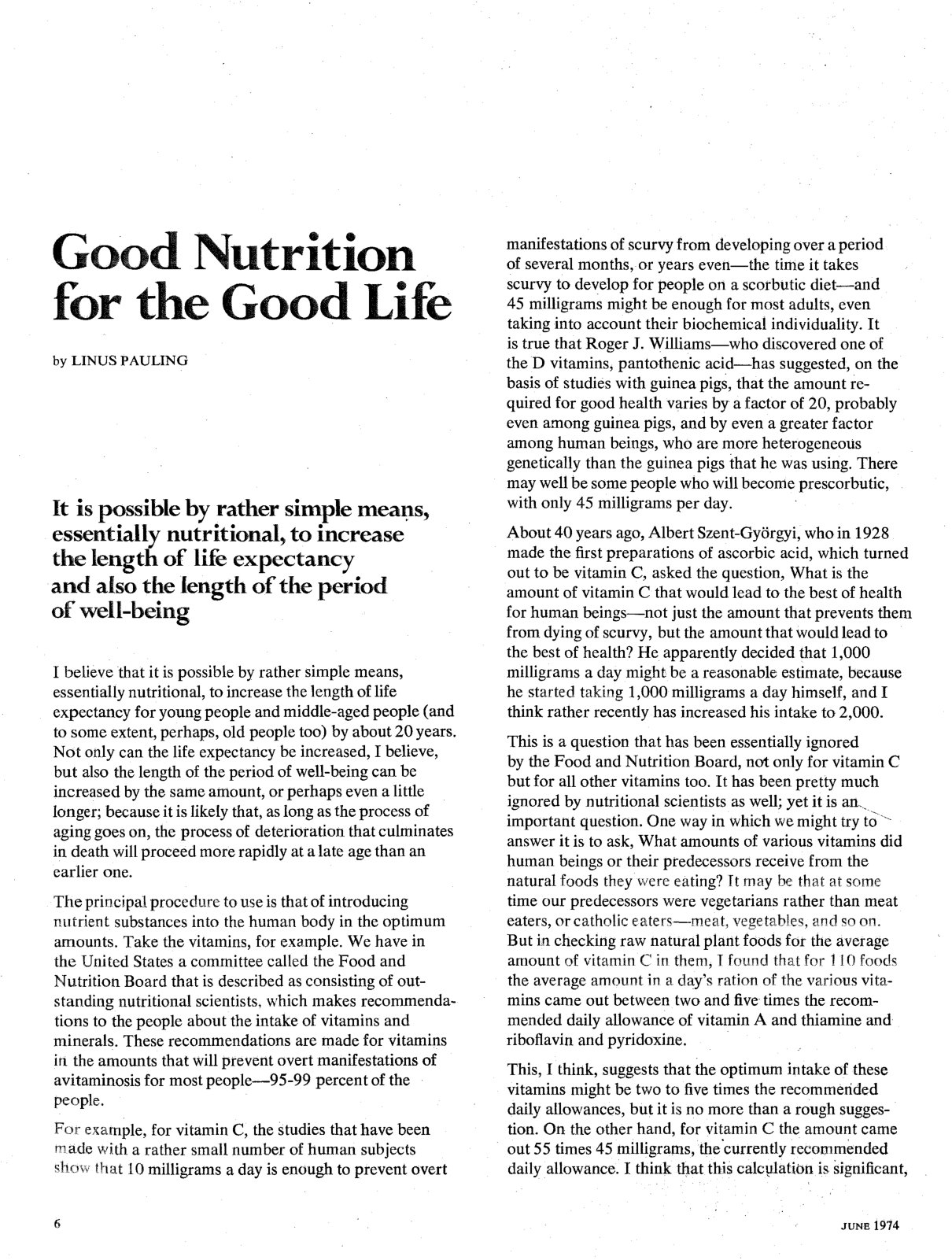 Cover for Good Nutrition for the Good Life
